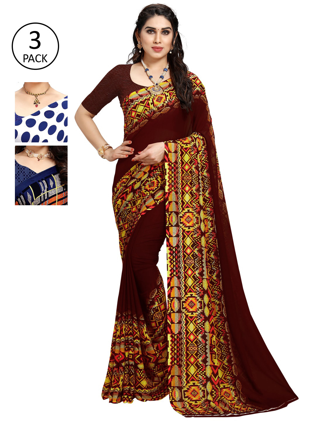 

KALINI Pack of 3 Printed Sarees, Multi