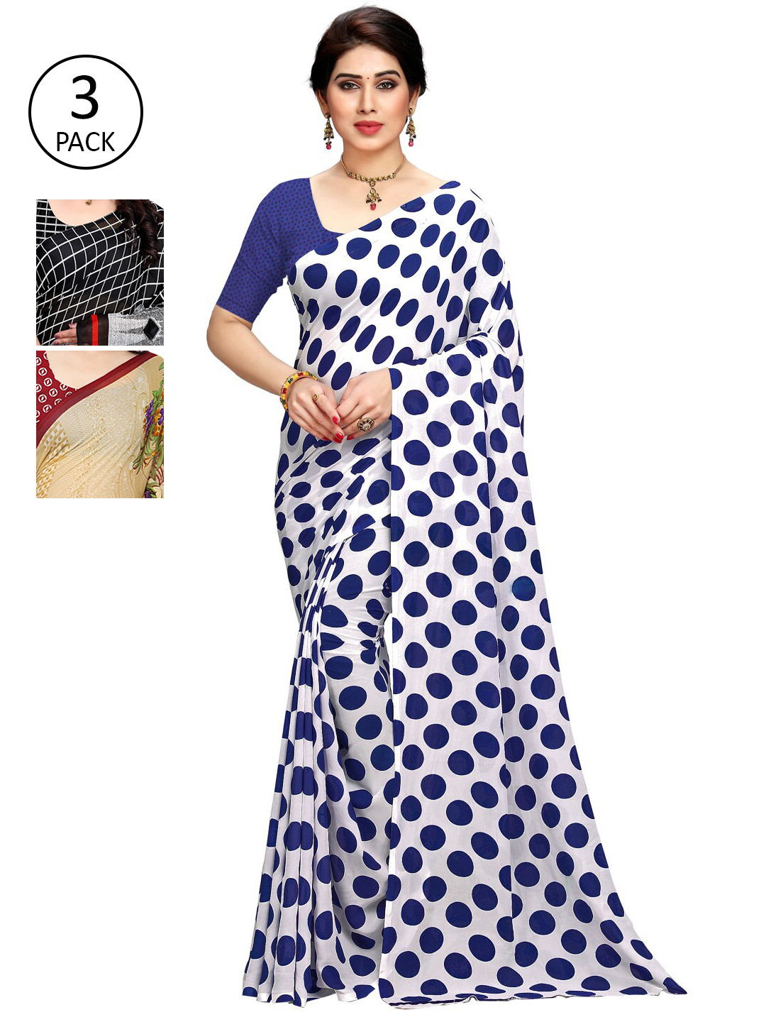 

KALINI Pack Of 3 Multicoloured Printed Sarees, Multi