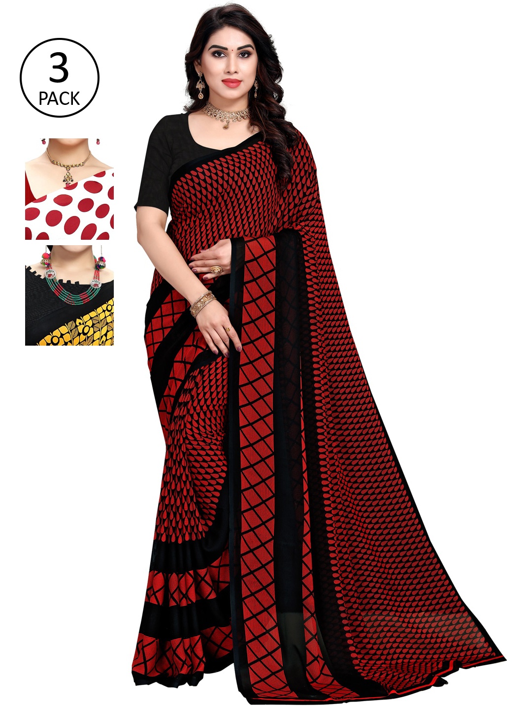 

KALINI Pack of 3 Printed Sarees, Multi