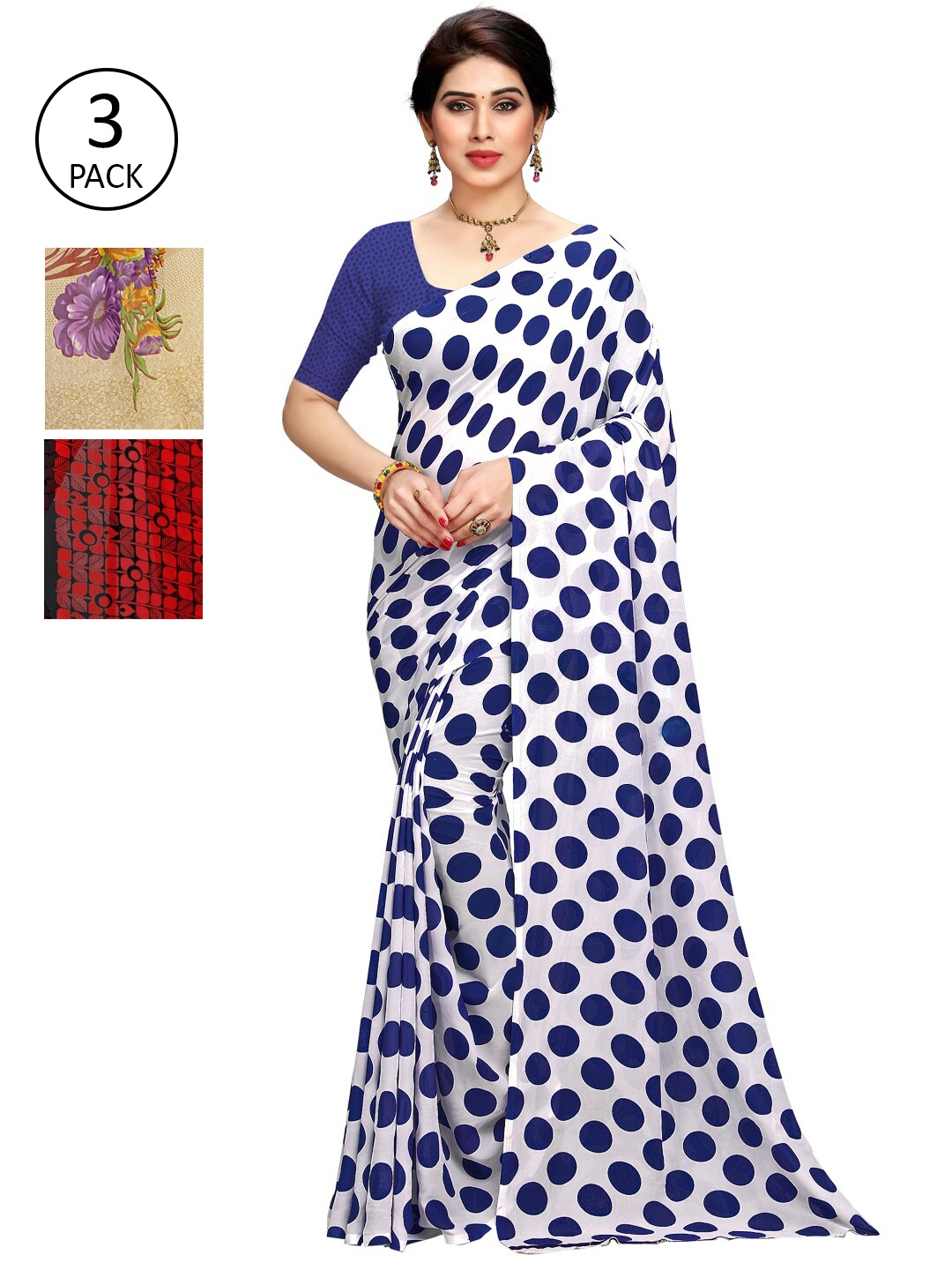 

KALINI Pack Of 3 Printed Saree, Black
