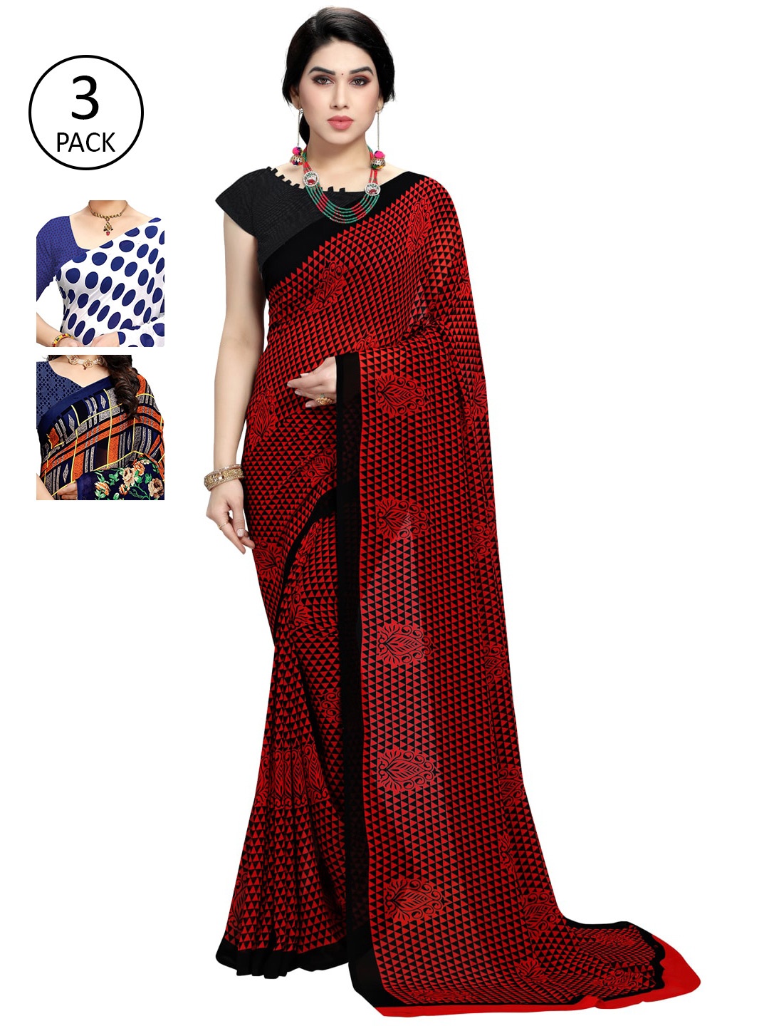 

KALINI Women Pack of 3 Printed Sarees, White