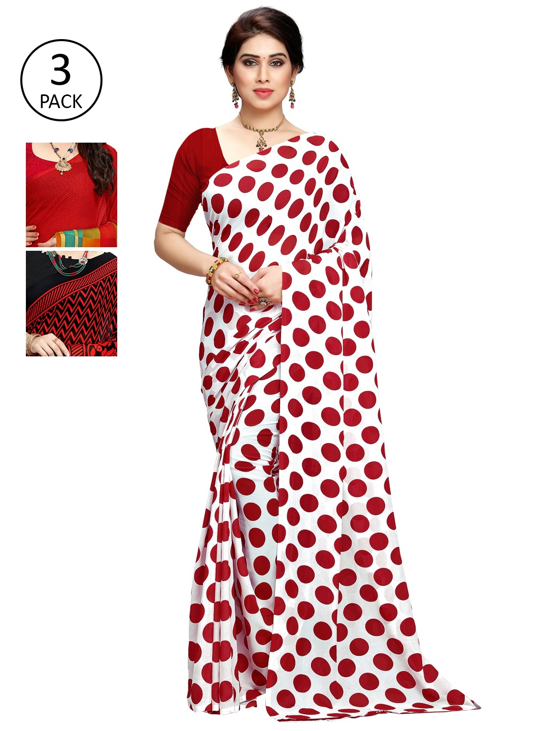 

KALINI Pack of 3 Printed Sarees, Multi