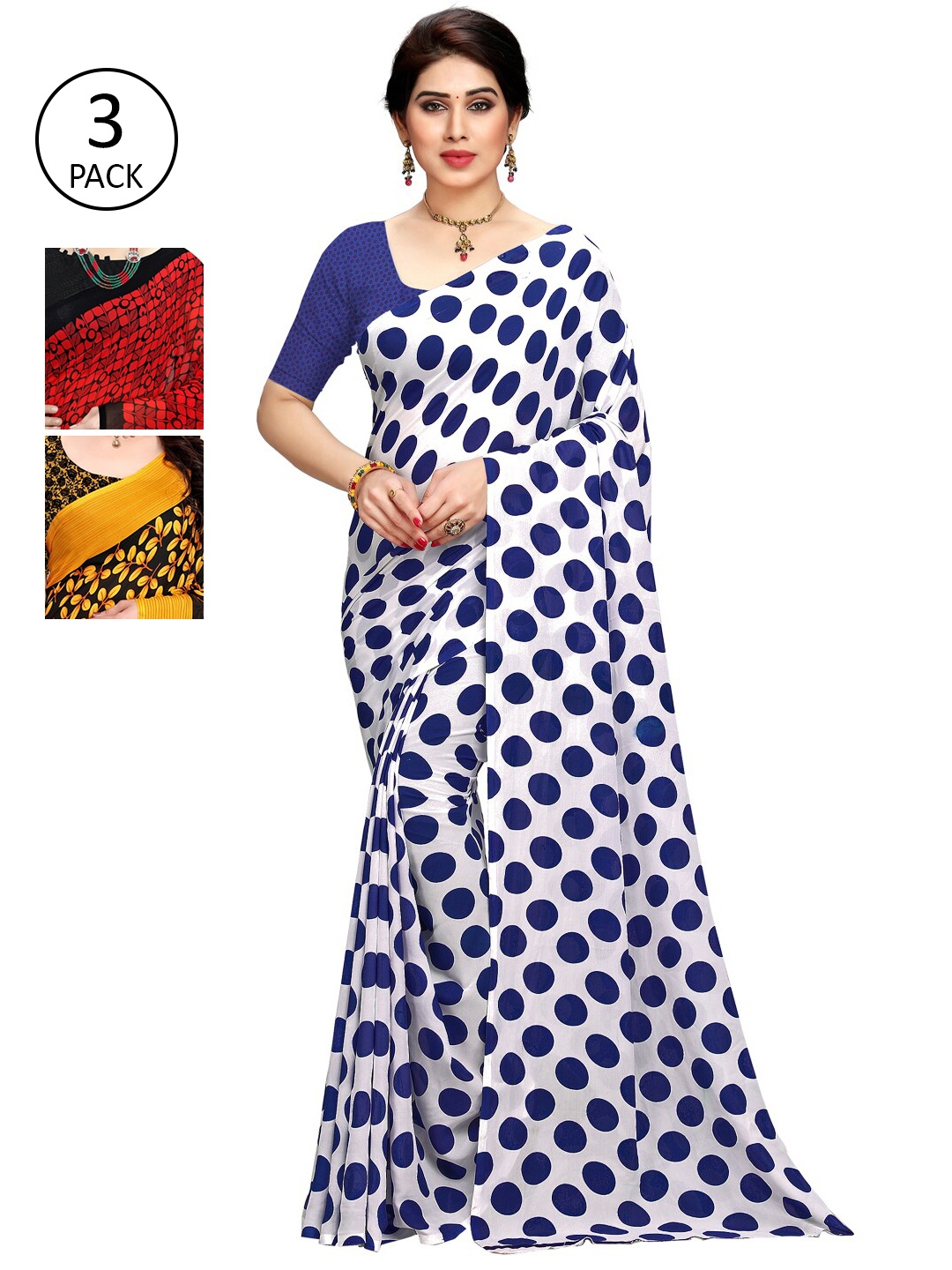 

KALINI Pack Of 3 Multicoloured Printed Sarees, White