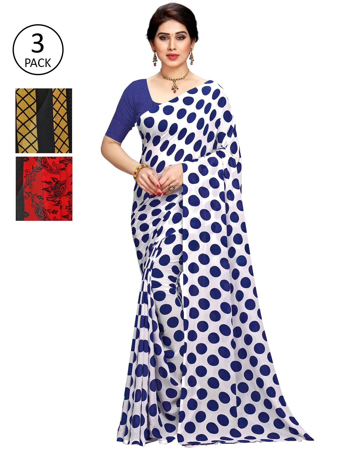 

KALINI Pack Of 3 Printed Saree, Red