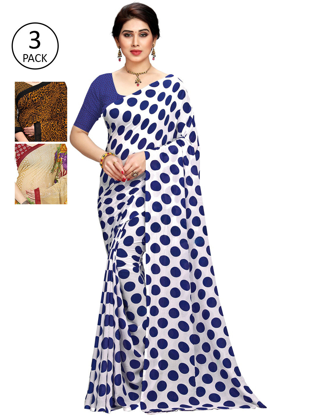 

KALINI Pack Of 3 Printed Sarees, Blue