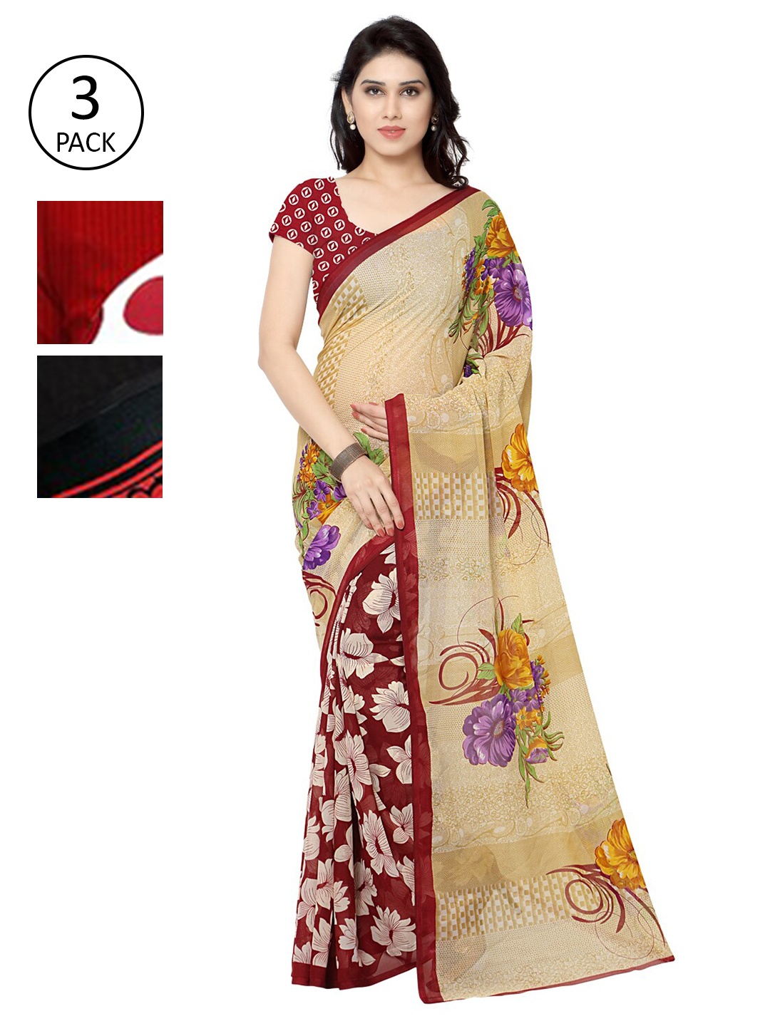 

KALINI Pack Of 3 Multicoloured Printed Sarees, White