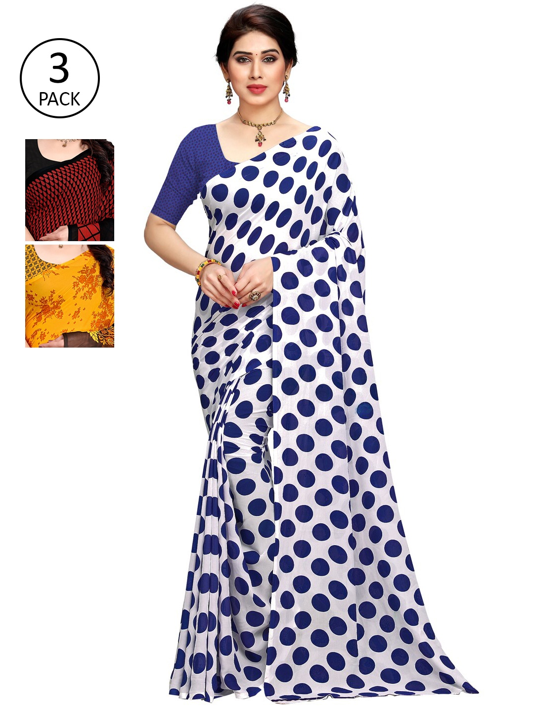 

KALINI Pack Of 3 White & Yellow & Red Printed Sarees