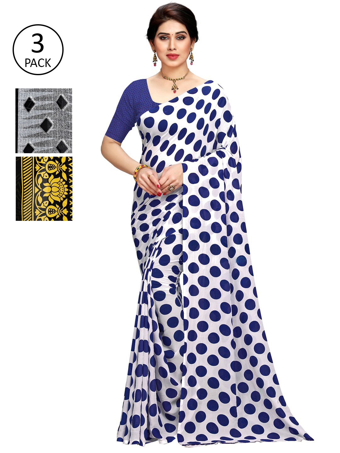 

KALINI Pack Of 3 Multicoloured Printed Sarees, White