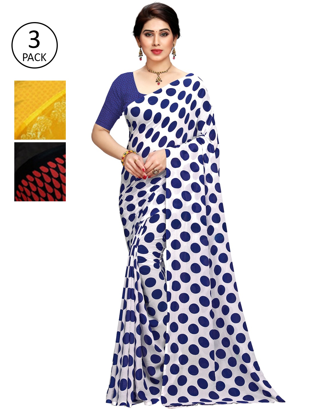 

KALINI Pack of 3 Printed Sarees, White