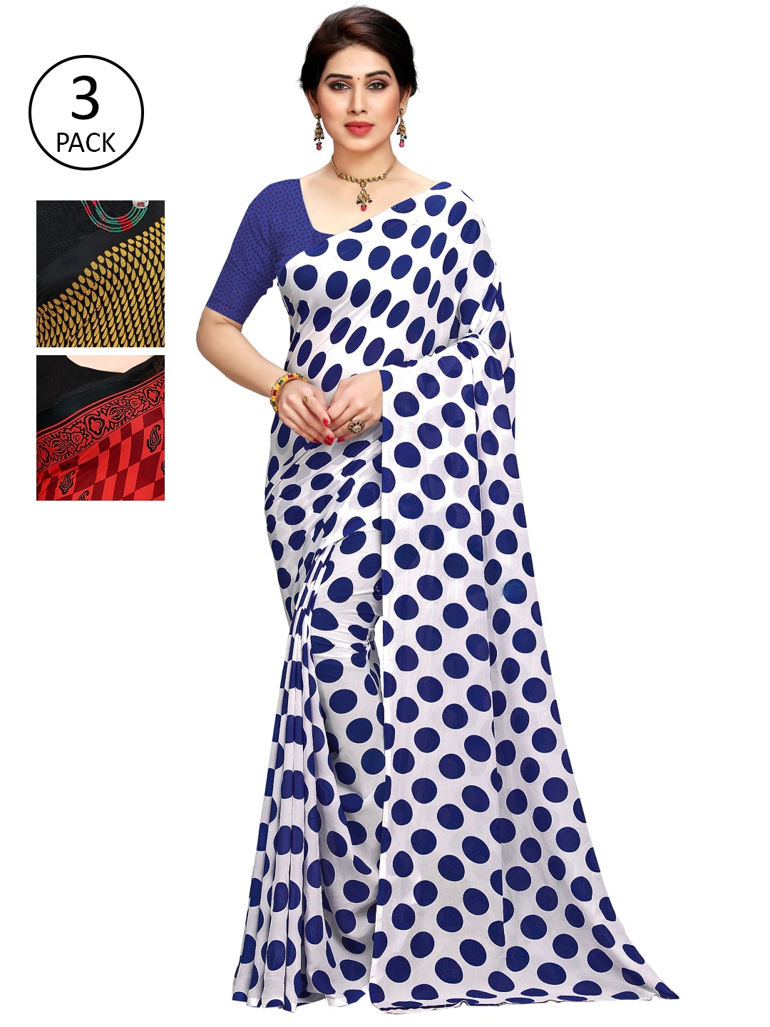 

KALINI Pack Of 3 Printed Sarees, White