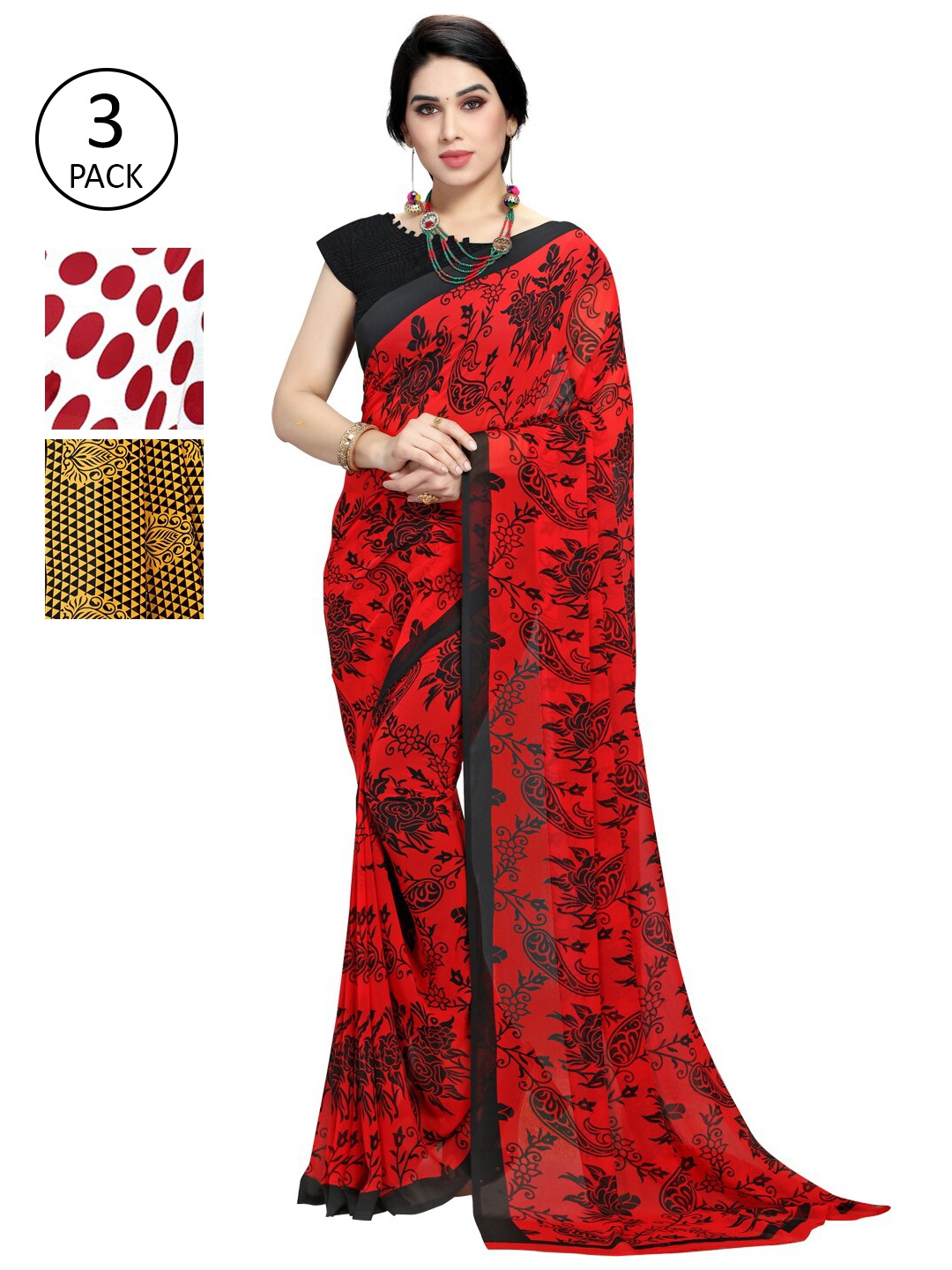 

KALINI Women Pack Of 3 Printed Saree, White