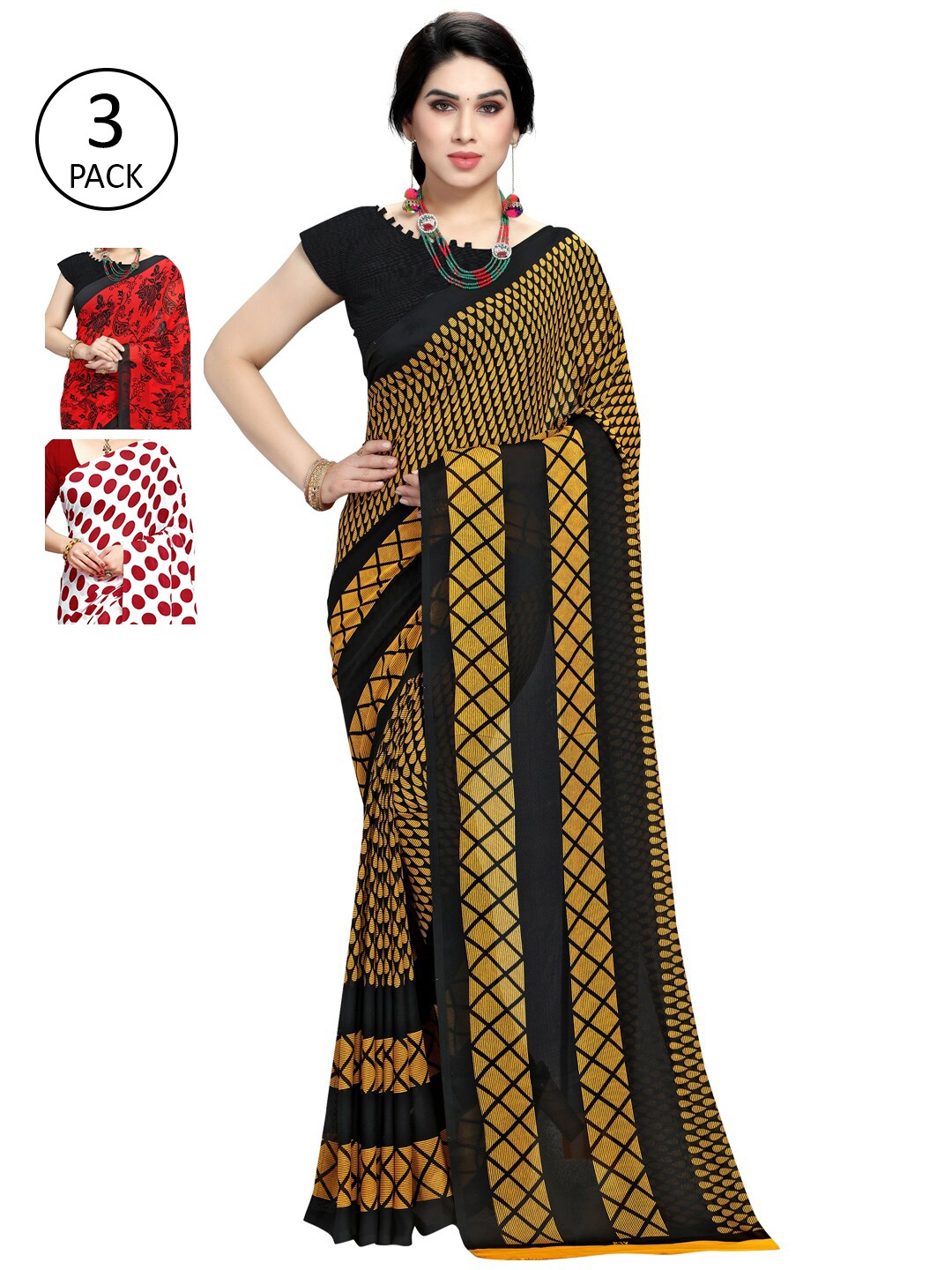 

KALINI Pack Of 3 Multicoloured Printed Sarees, White