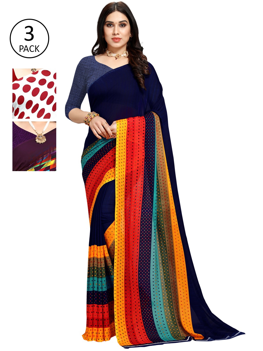 

KALINI Pack Of 3 Sarees, Navy blue