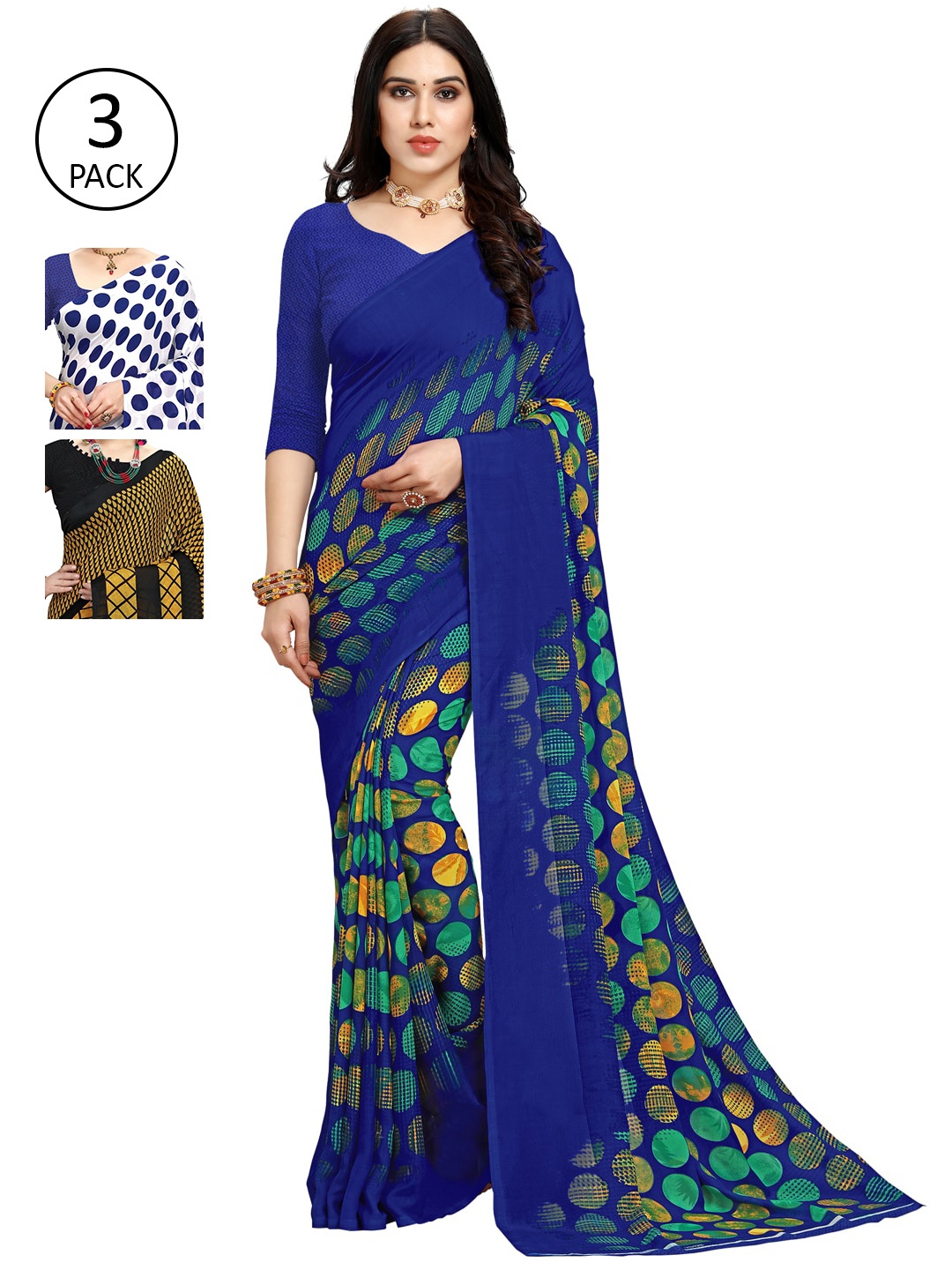 

KALINI Pack of 3 Printed Sarees, Multi