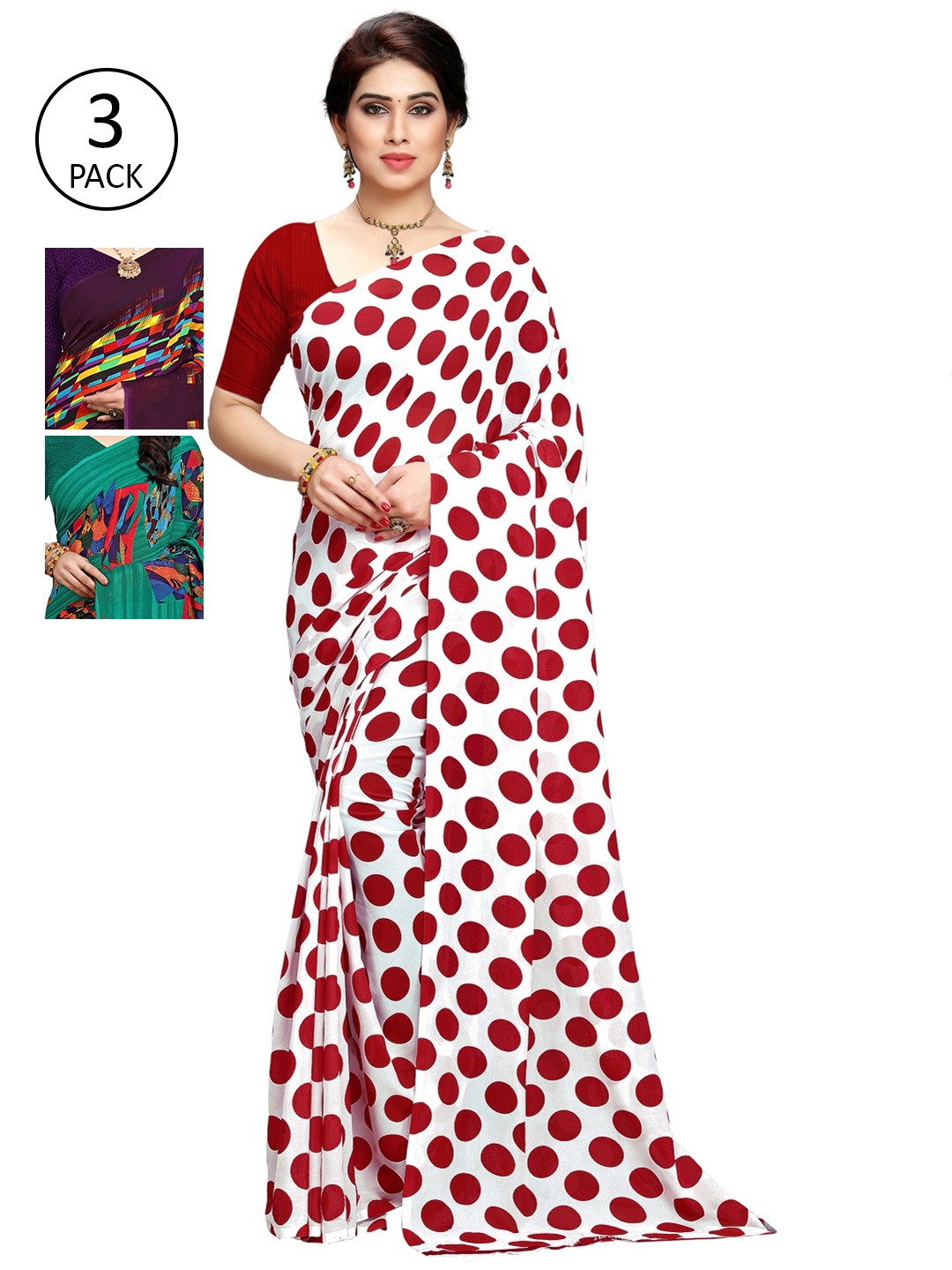 

KALINI Pack of 3 Poly Georgette Saree, Purple