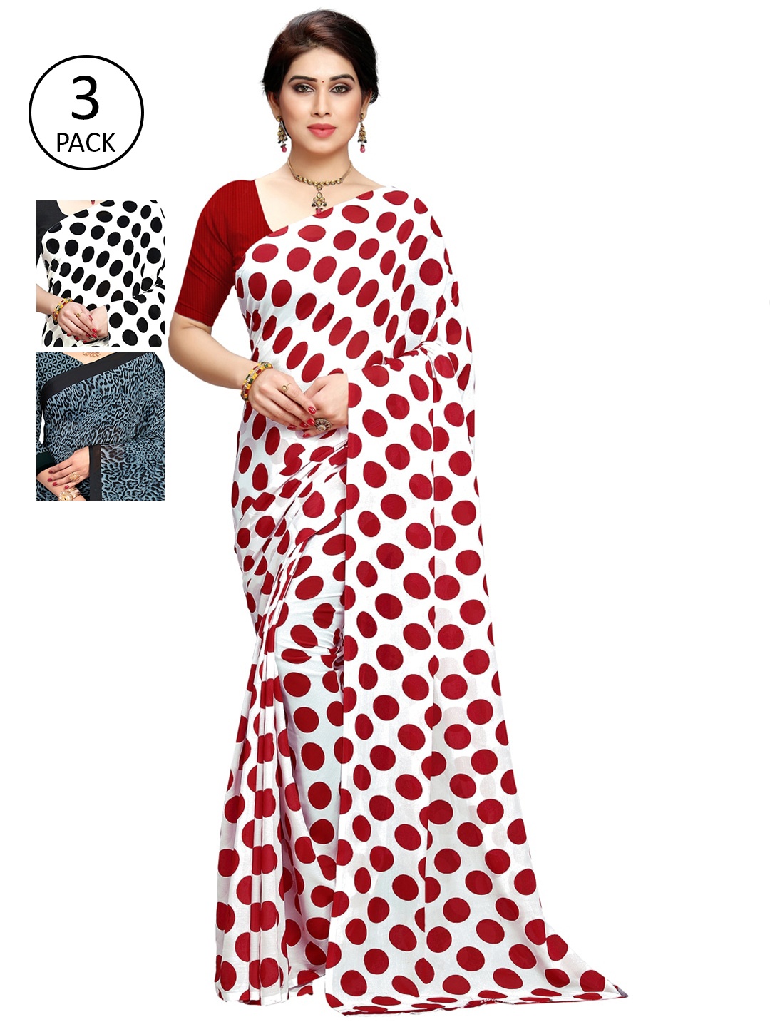 

ANAND SAREES Pack of 3 Poly Georgette Saree, Black