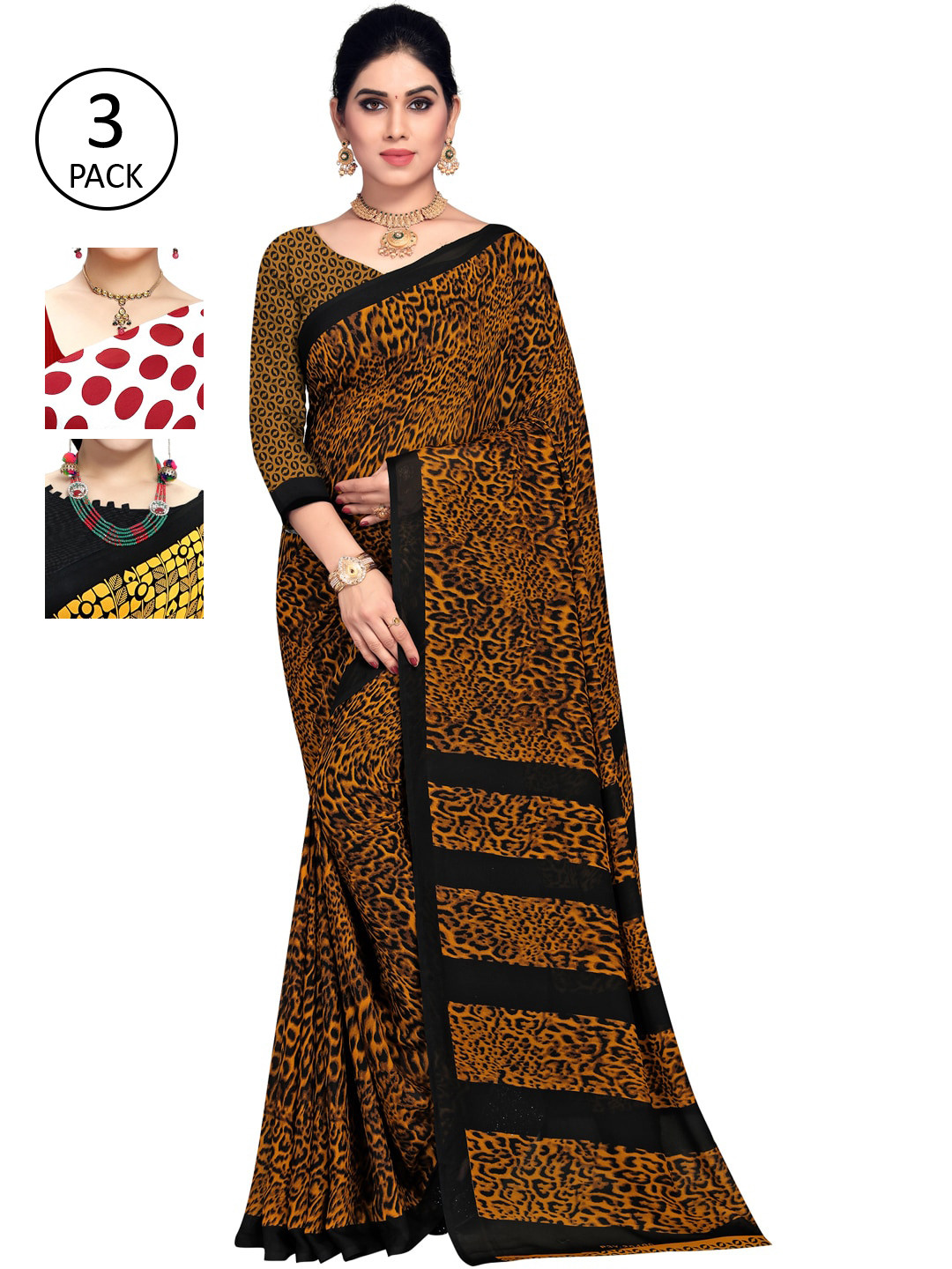 

KALINI Pack of 3 Printed Sarees, Multi