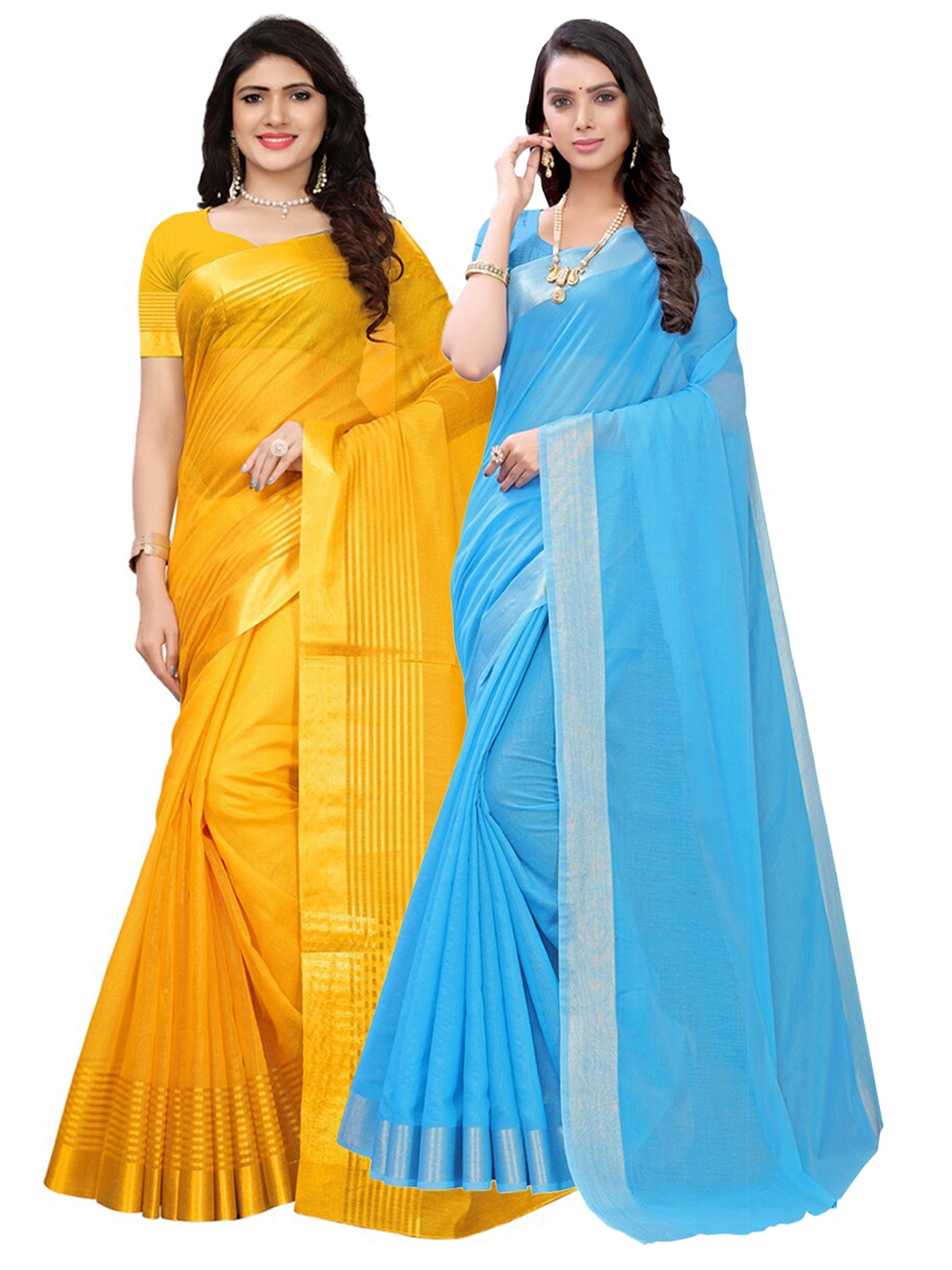 

KALINI Pack of 2 Cotton Blend Saree, Yellow