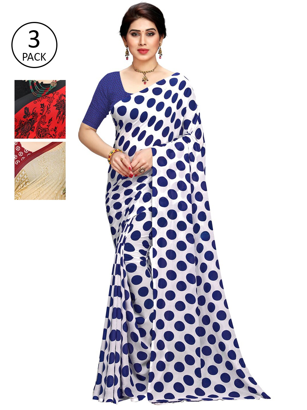 

KALINI Pack Of 3 Printed Saree, White