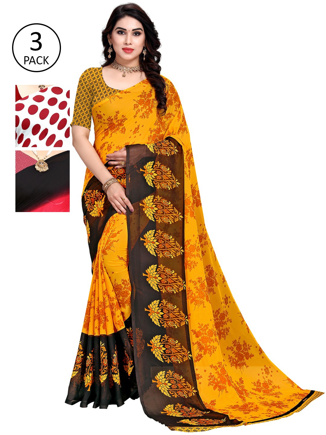 

KALINI Pack of 3 Poly Georgette Saree, White
