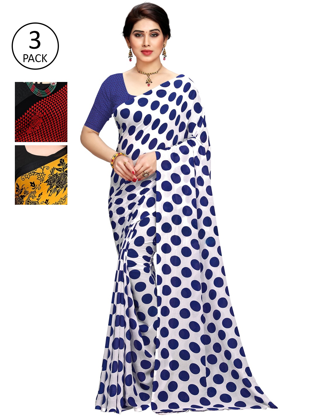 

KALINI Pack Of 3 Printed Saree, White