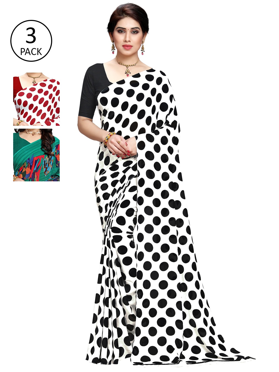 

KALINI Pack Of 3 Multicoloured Printed Sarees, Black