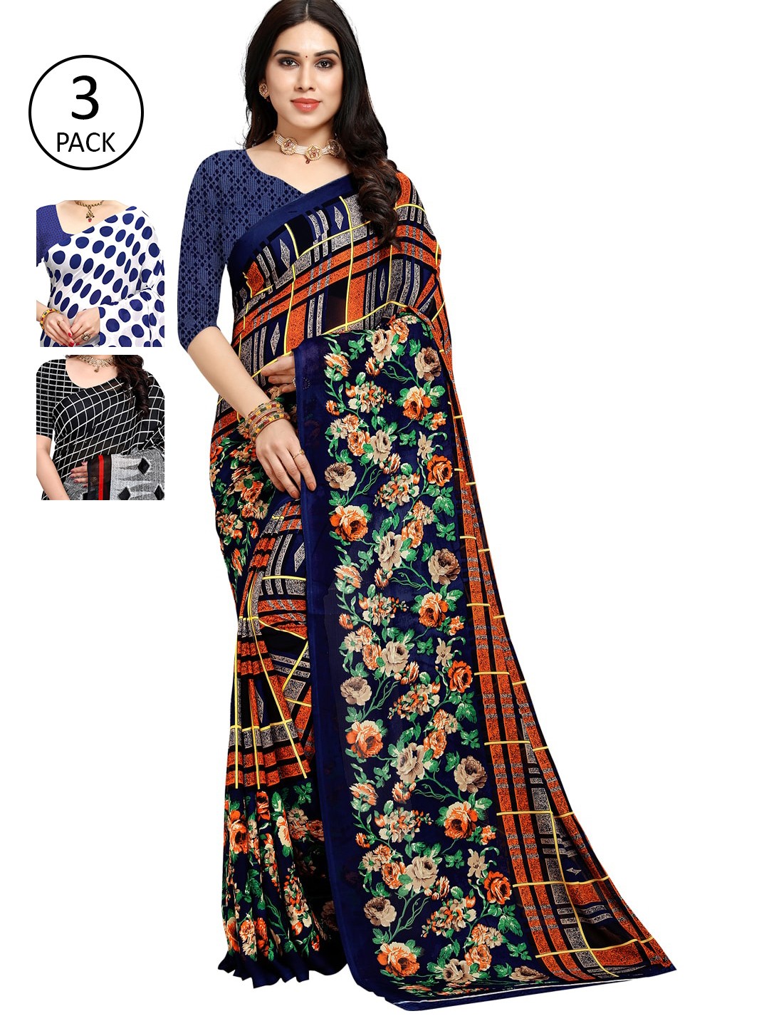 

KALINI Pack of 3 Printed Sarees, Multi
