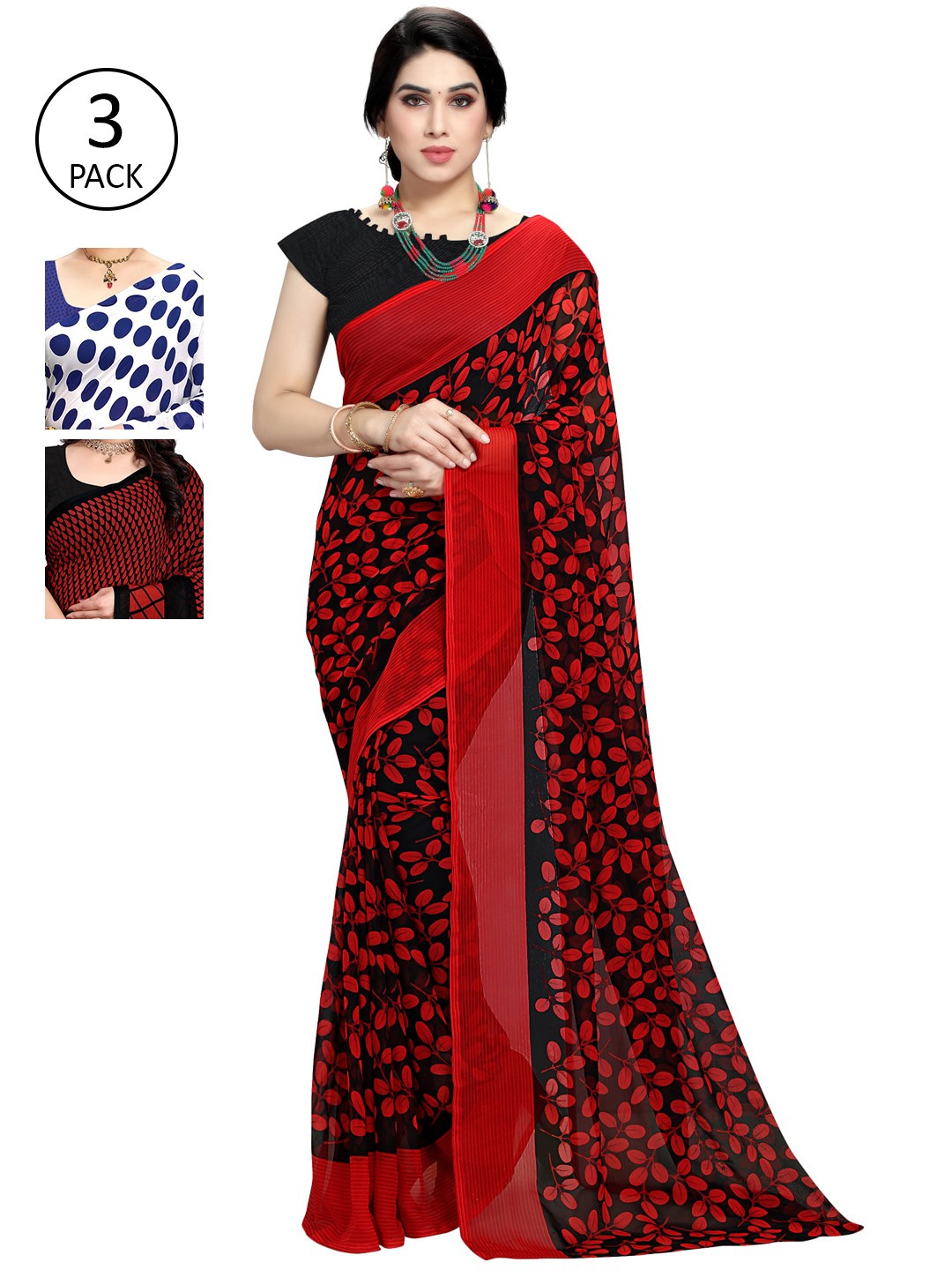 

KALINI Pack of 3 Printed Sarees, Multi