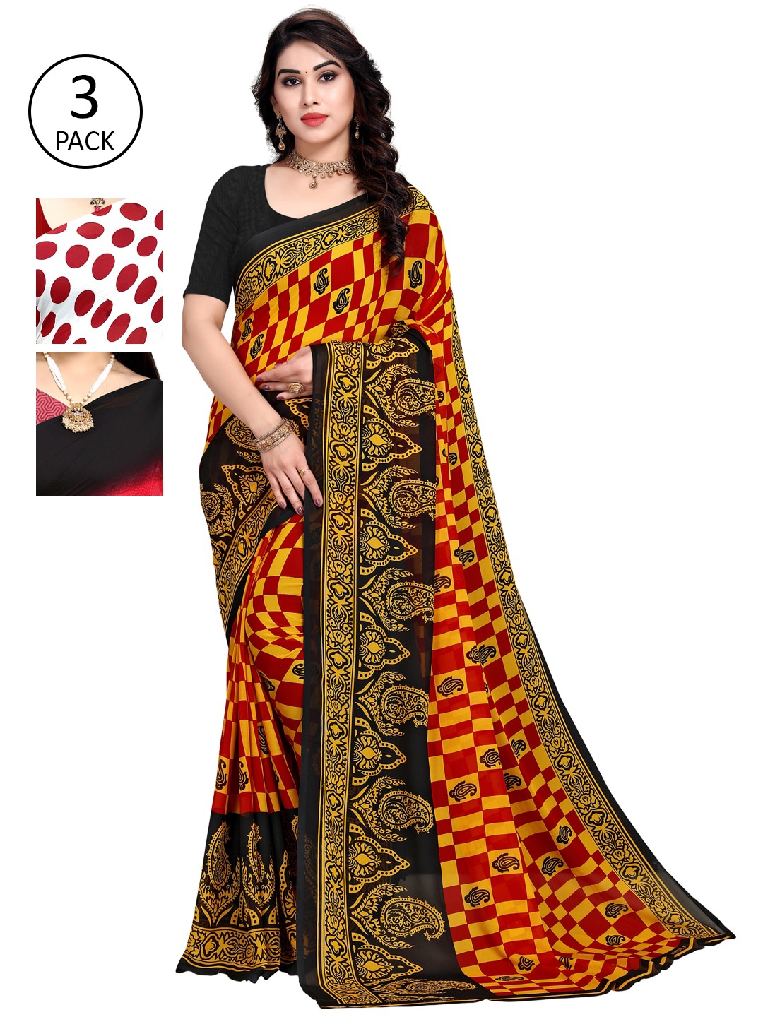 

KALINI Pack Of 3 Sarees, Yellow
