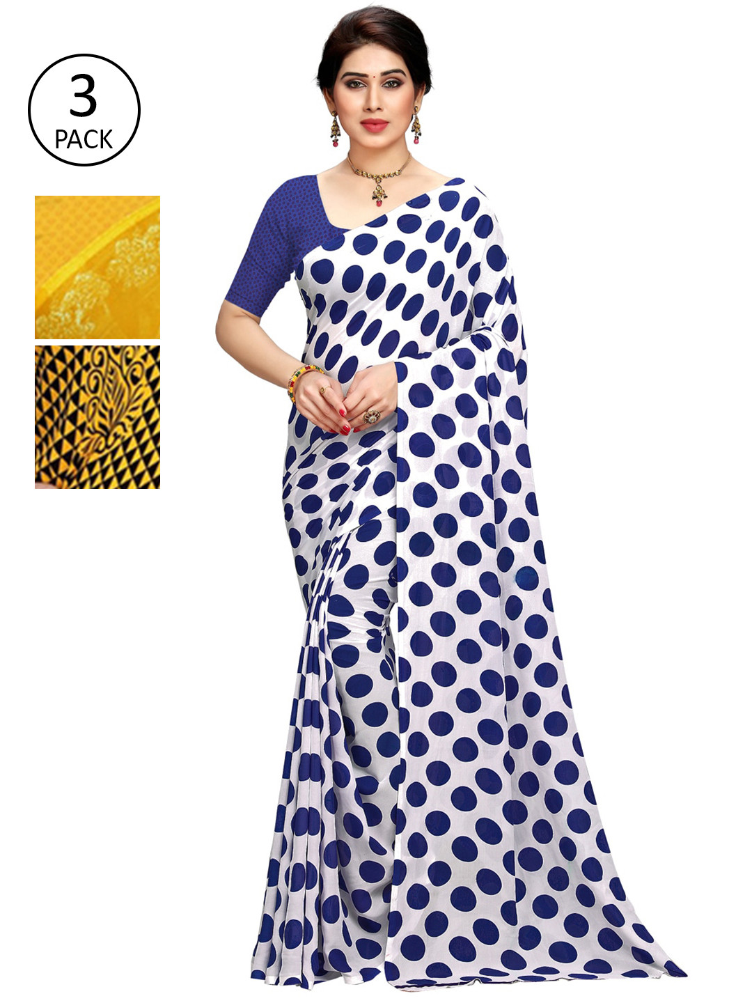 

KALINI Pack of 3 Printed Sarees, White