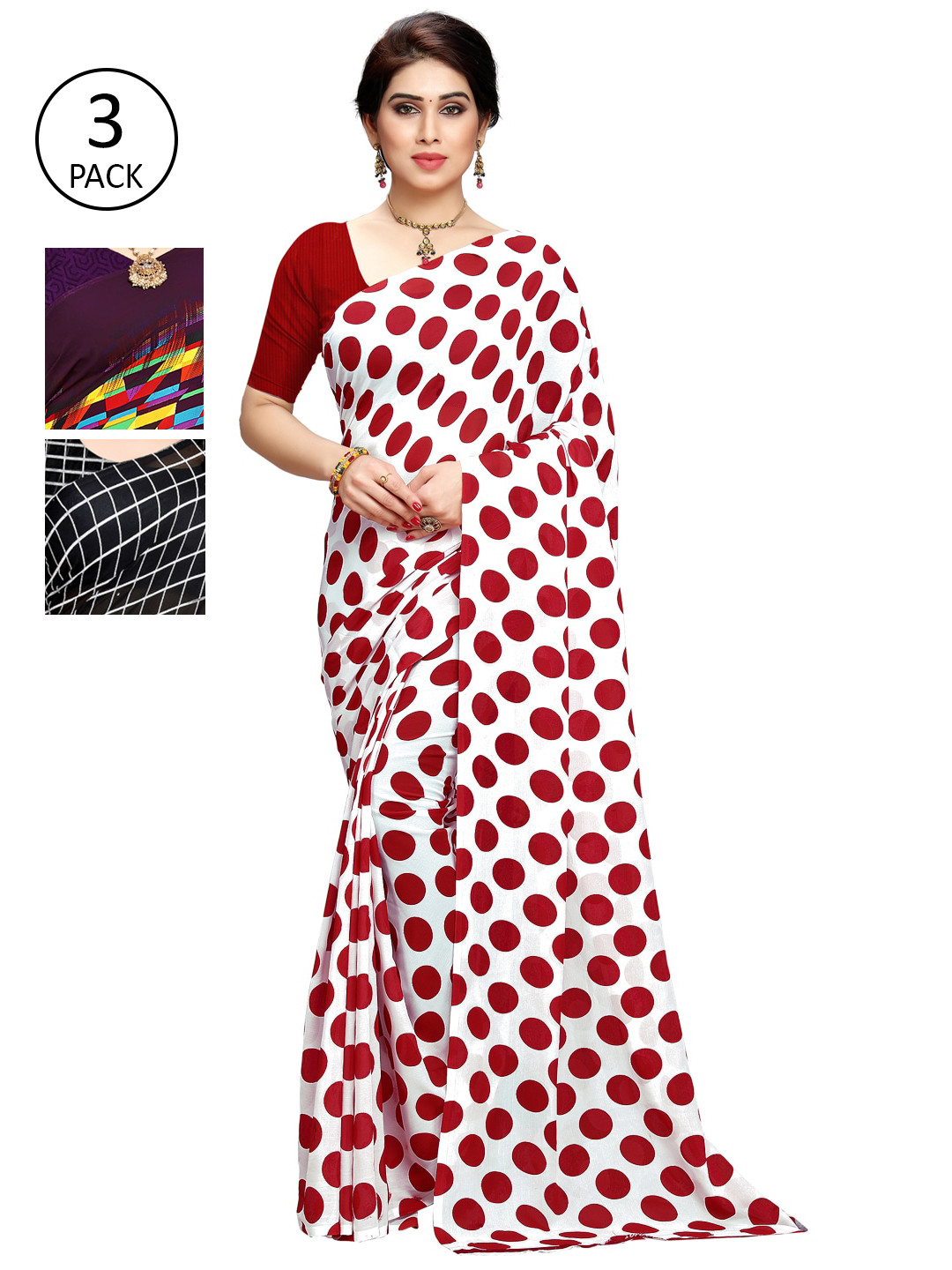 

KALINI Pack Of 3 White & Grey Saree