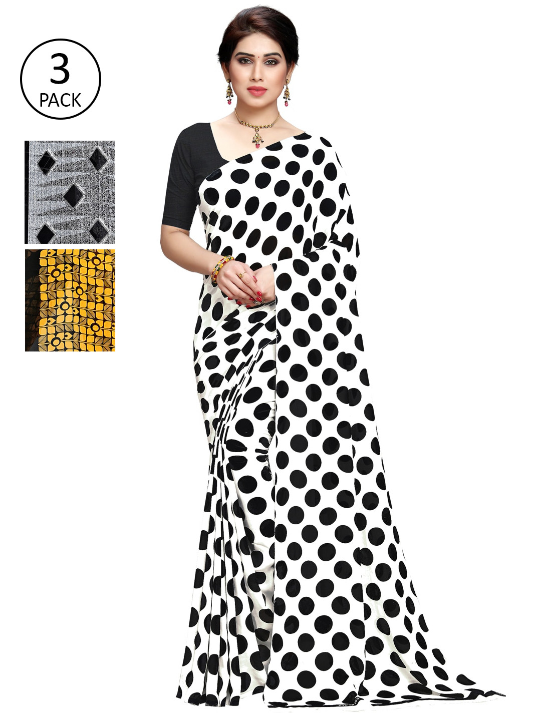 

KALINI Pack Of 3 Printed Saree, White