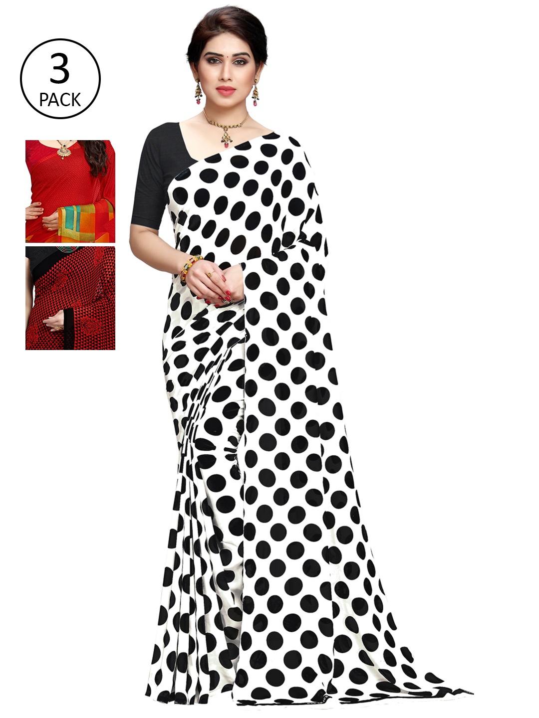 

KALINI Pack Of 3 Printed Saree, White