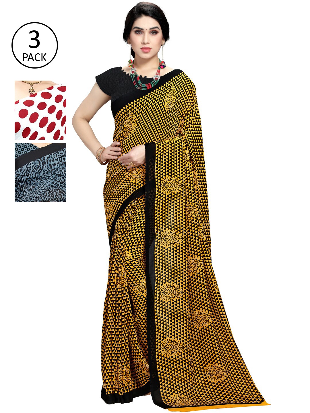 

ANAND SAREES Pack Of 3 Printed Saree, White