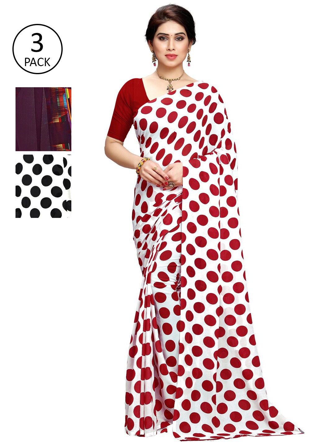 

KALINI White & Black Pack Of 3 Printed Saree