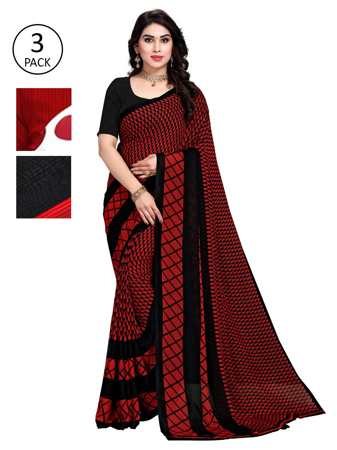 

KALINI Pack Of 3 Printed Saree, White