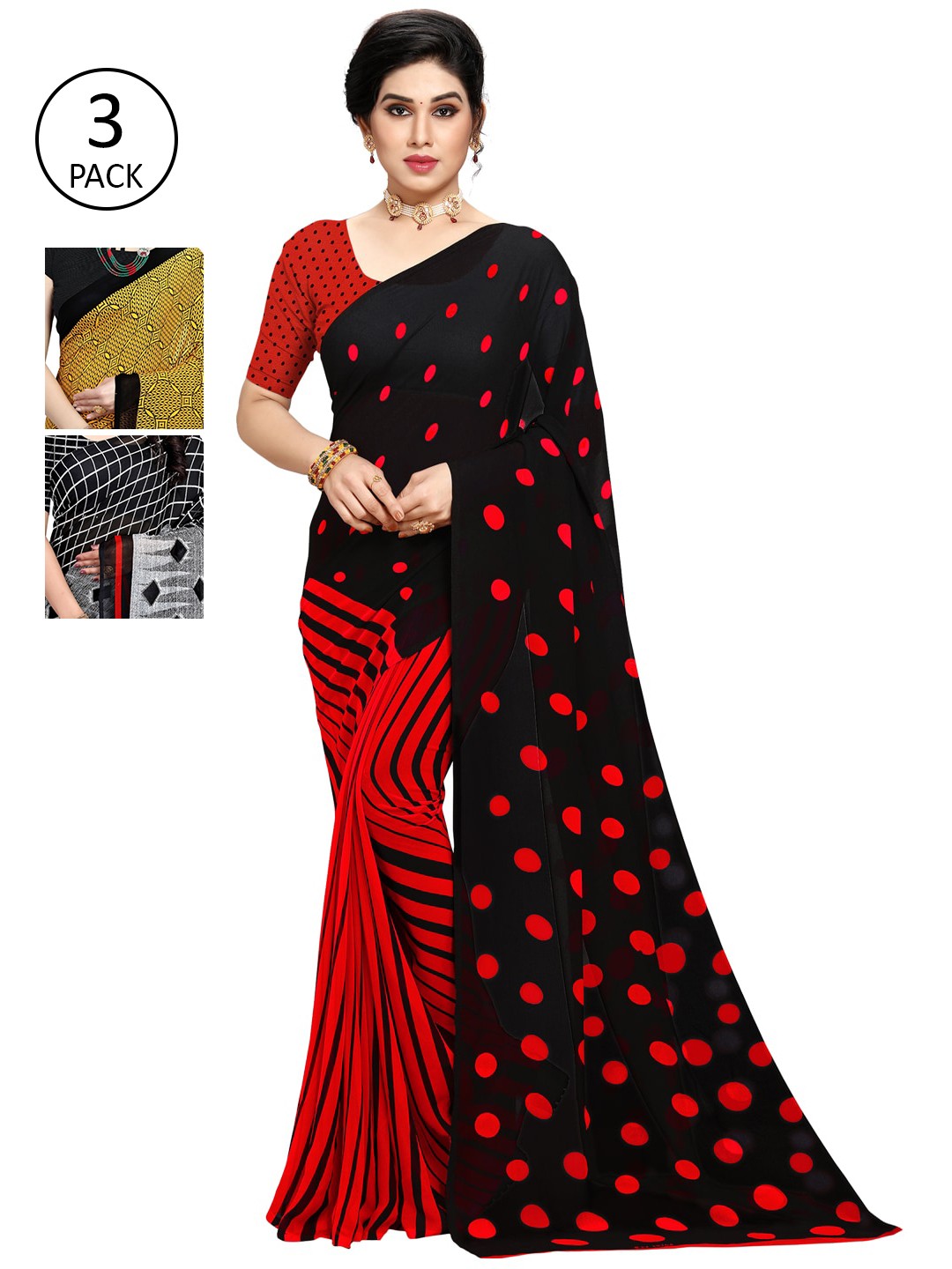 

KALINI Multicolour Printed Poly Georgette Daily Wear Sarees-Pack of 3, Yellow