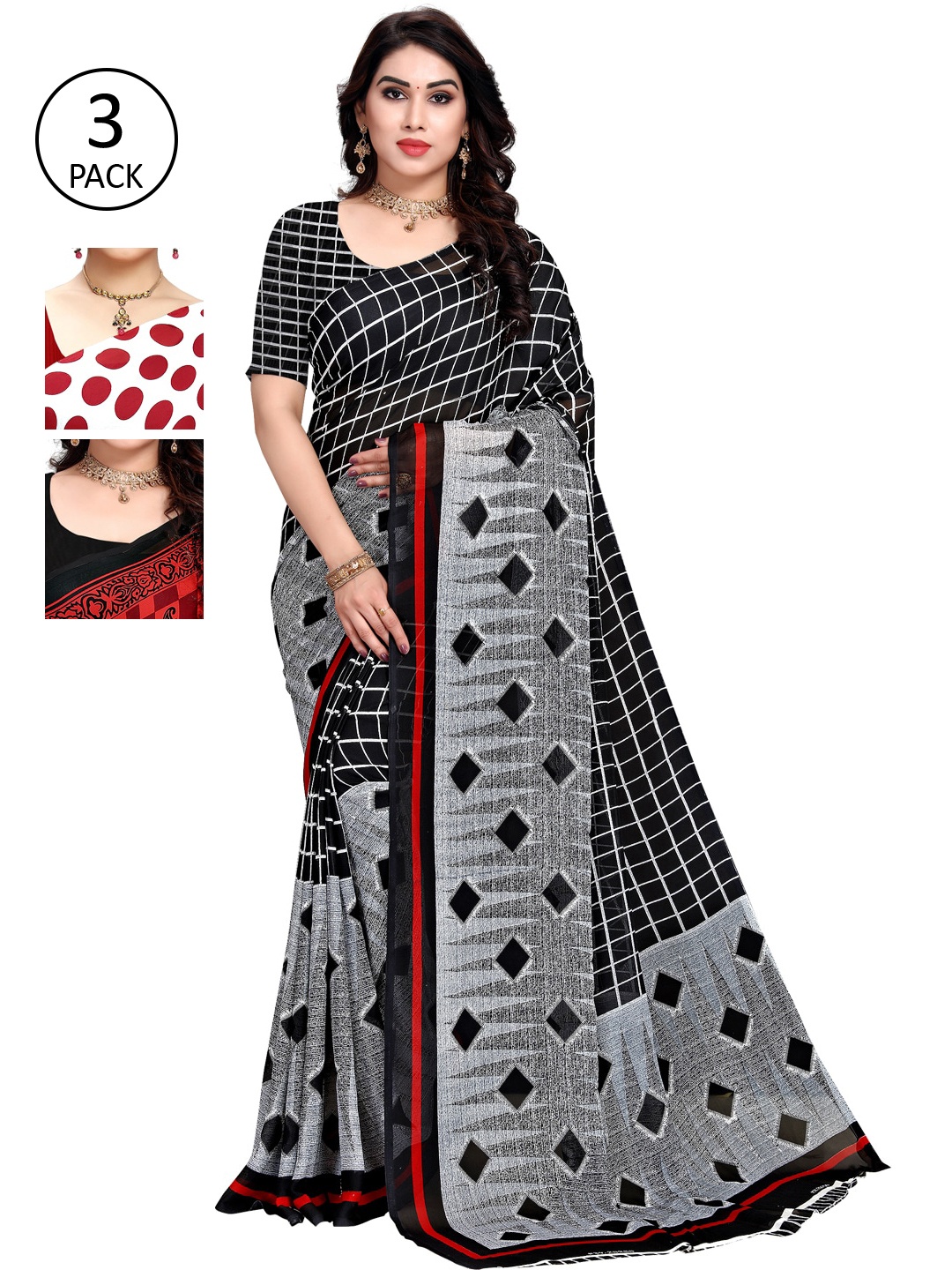 

KALINI Pack of 3 Printed Sarees, Multi