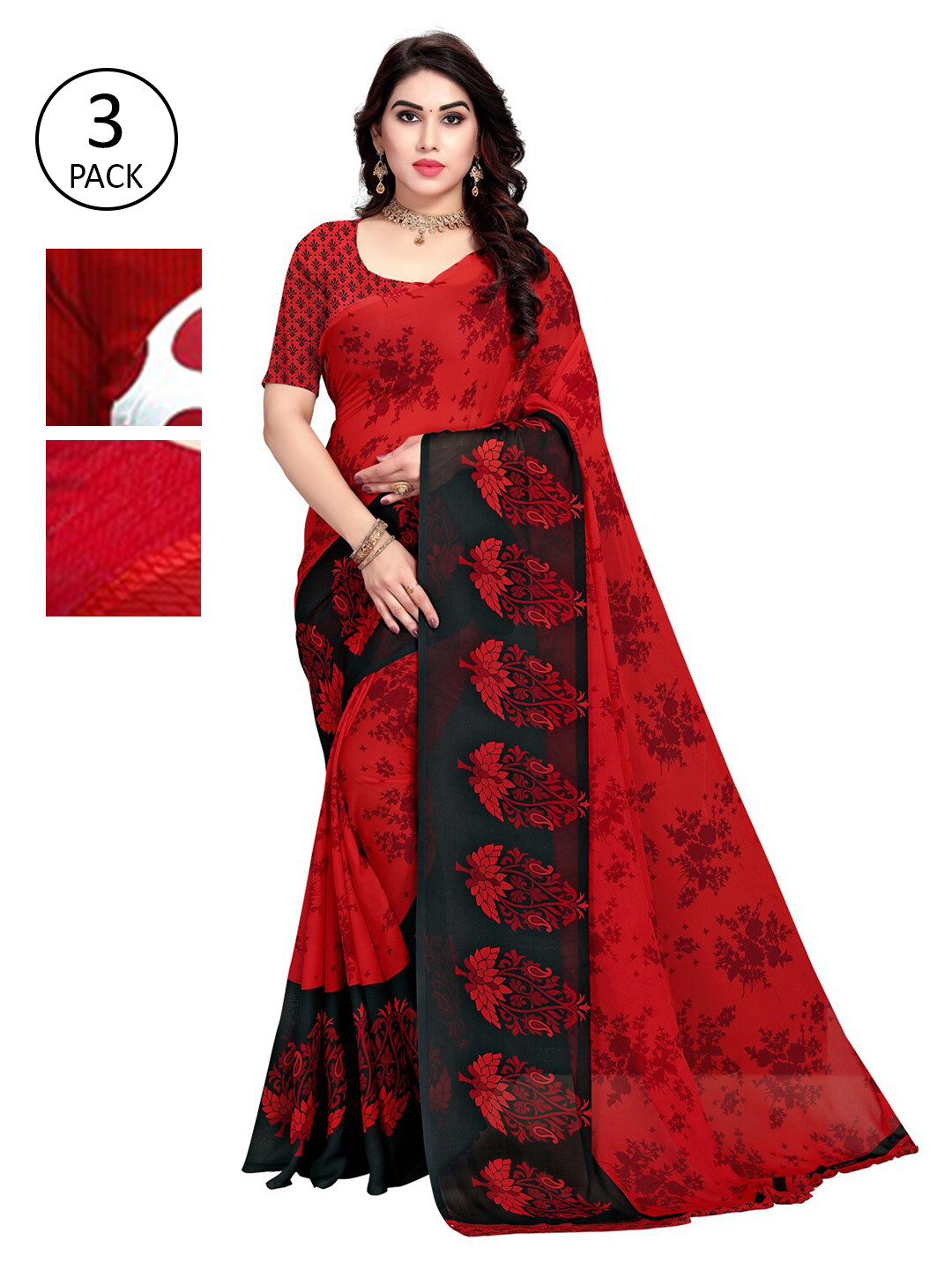 

KALINI Pack Of 3 Printed Saree, White