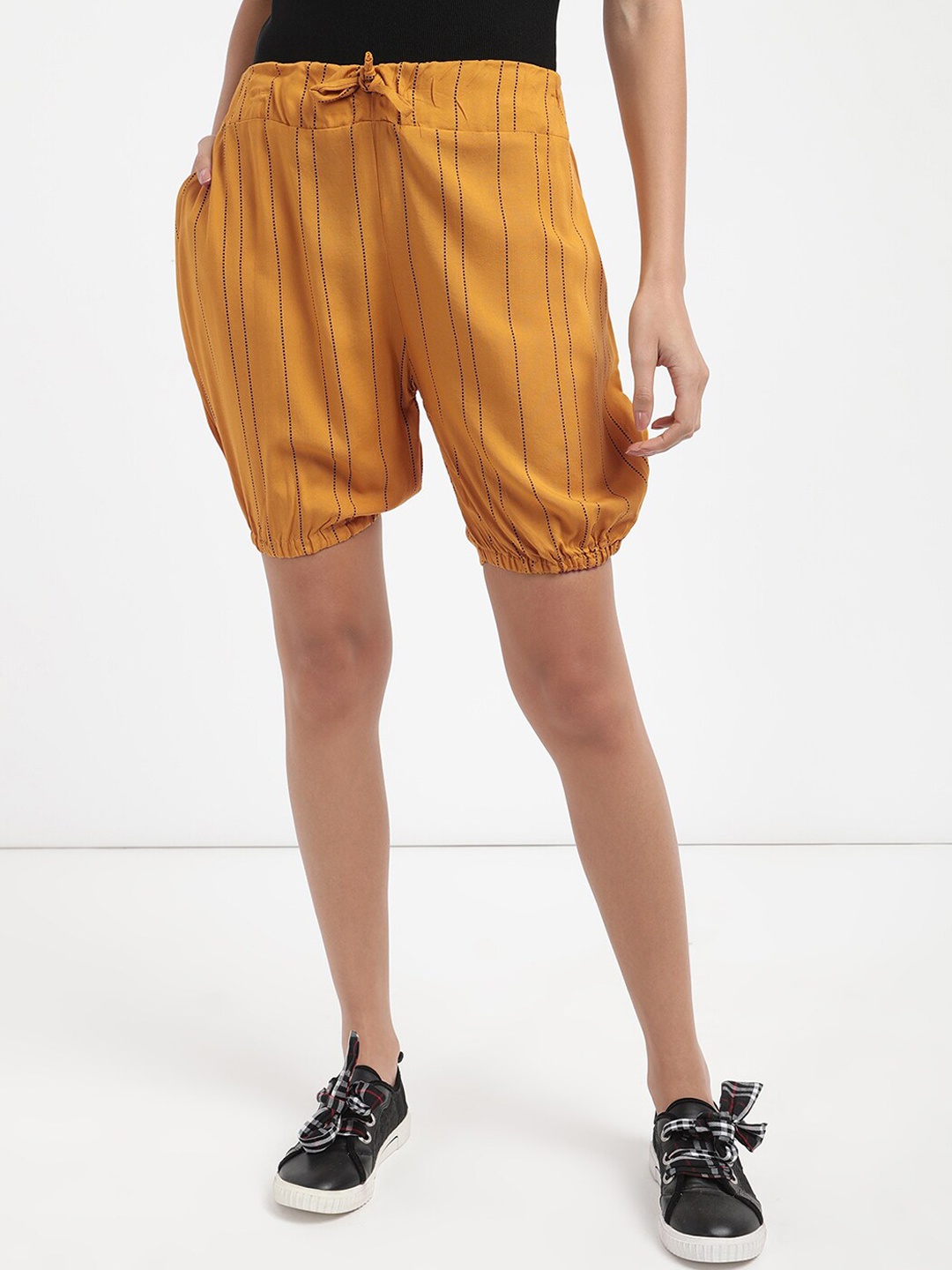 

V2 Value & Variety Women Mustard Striped High-Rise Regular Shorts