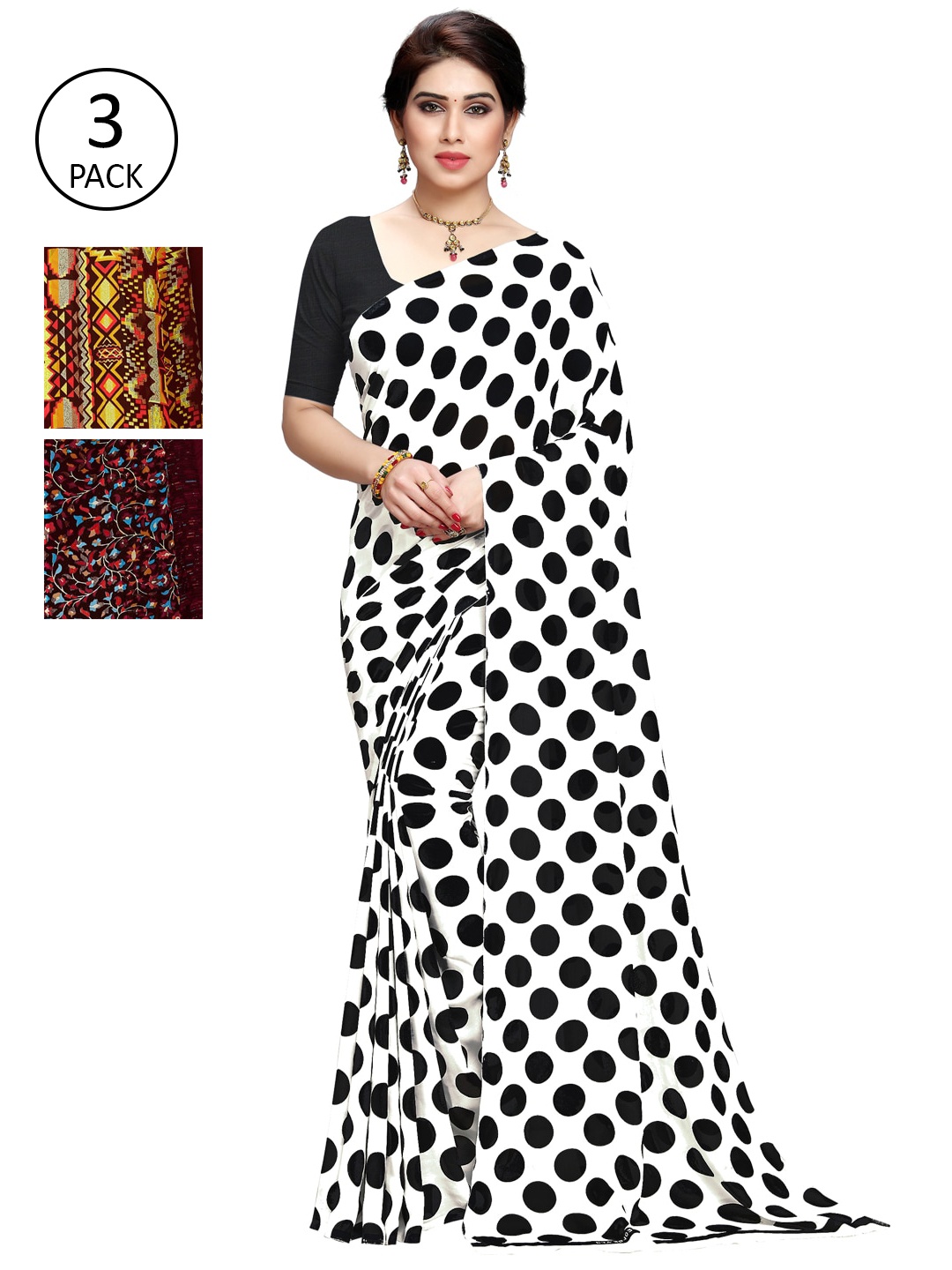 

KALINI Pack Of 3 Printed Saree, White