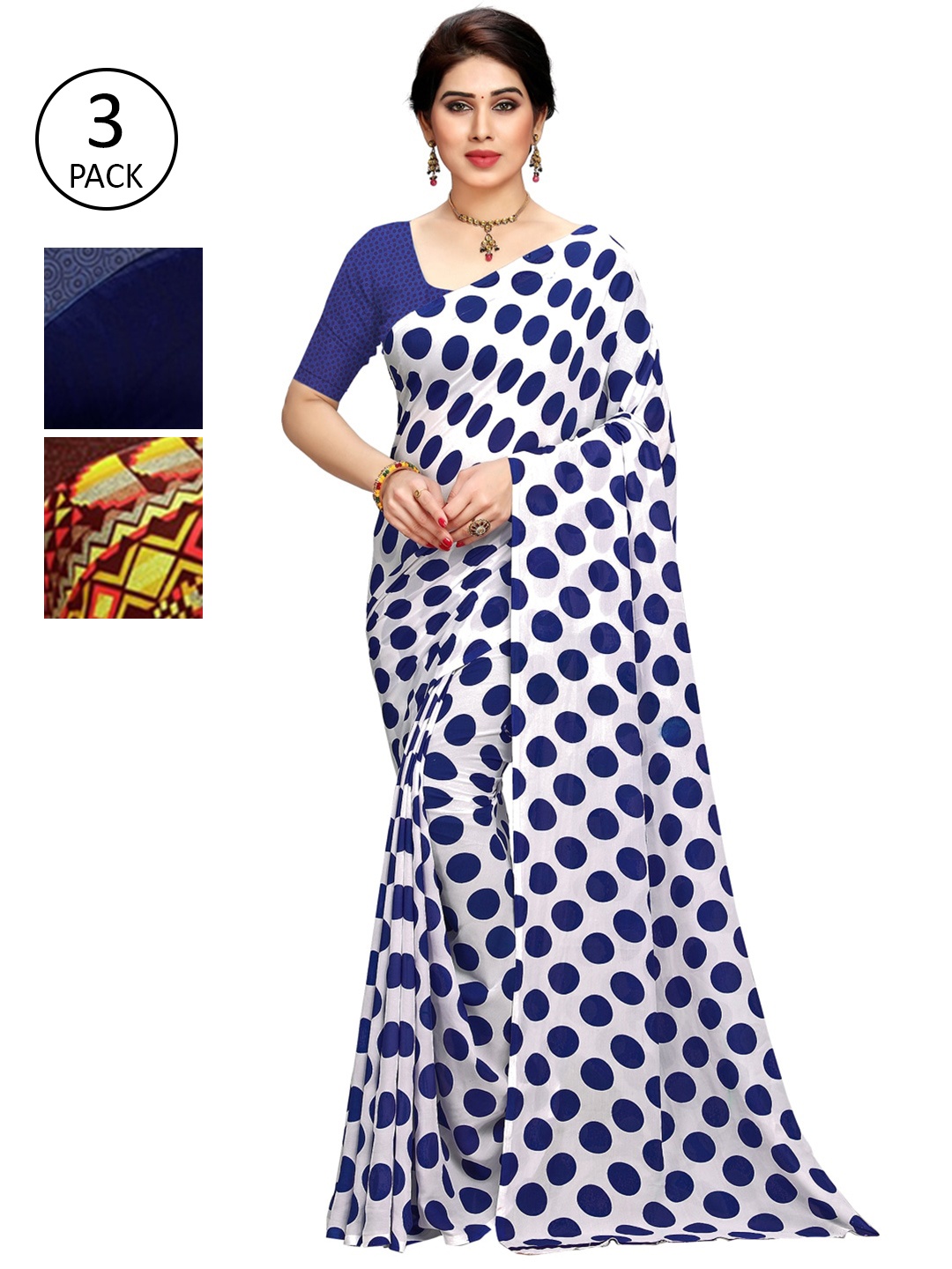 

KALINI Pack of 3 Printed Sarees, Blue