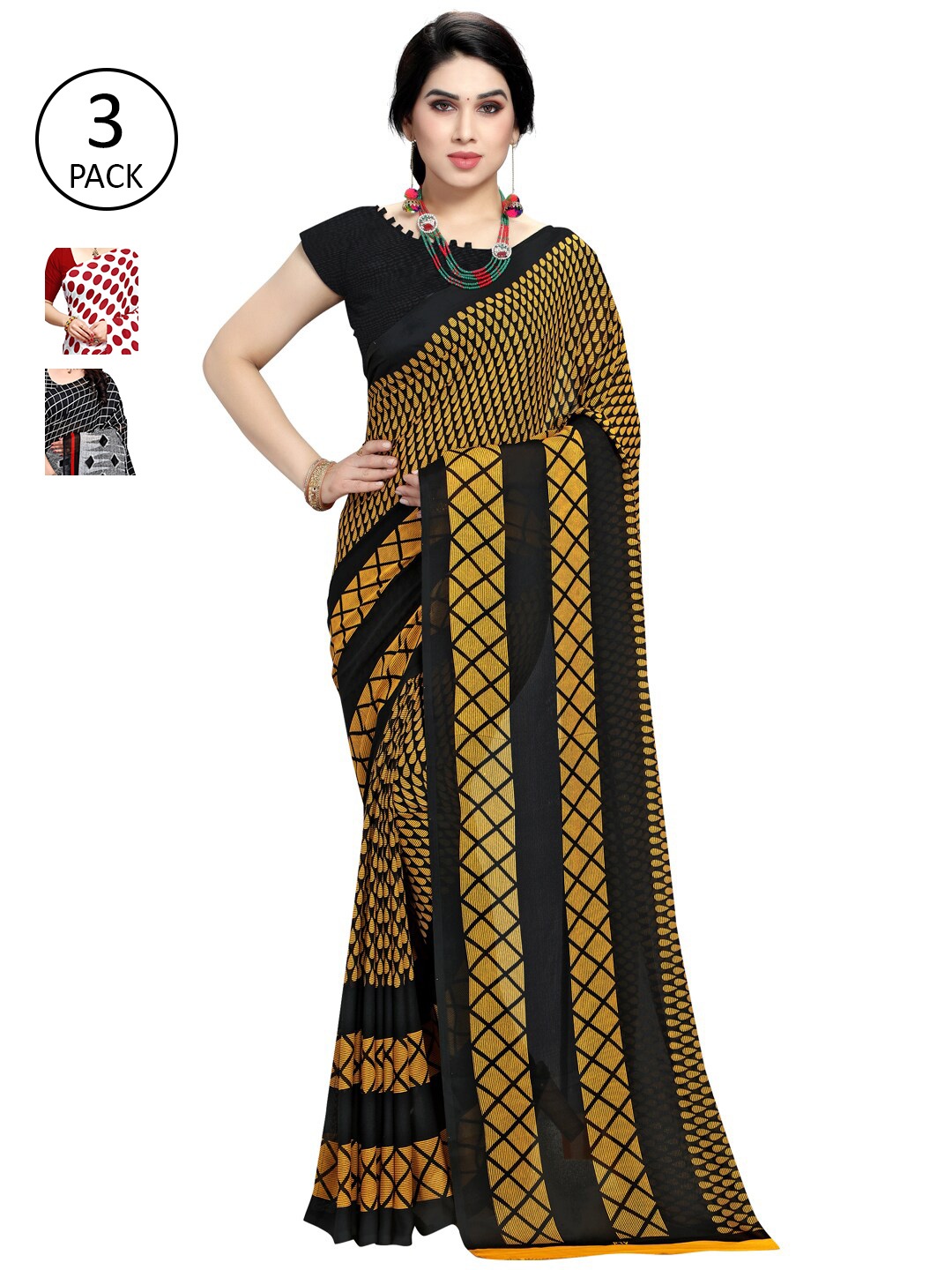 

KALINI Women Pack Of 3 Printed Saree, Red