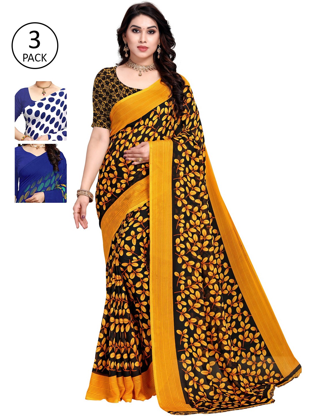 

KALINI Women Pack of 3 Printed Sarees, White