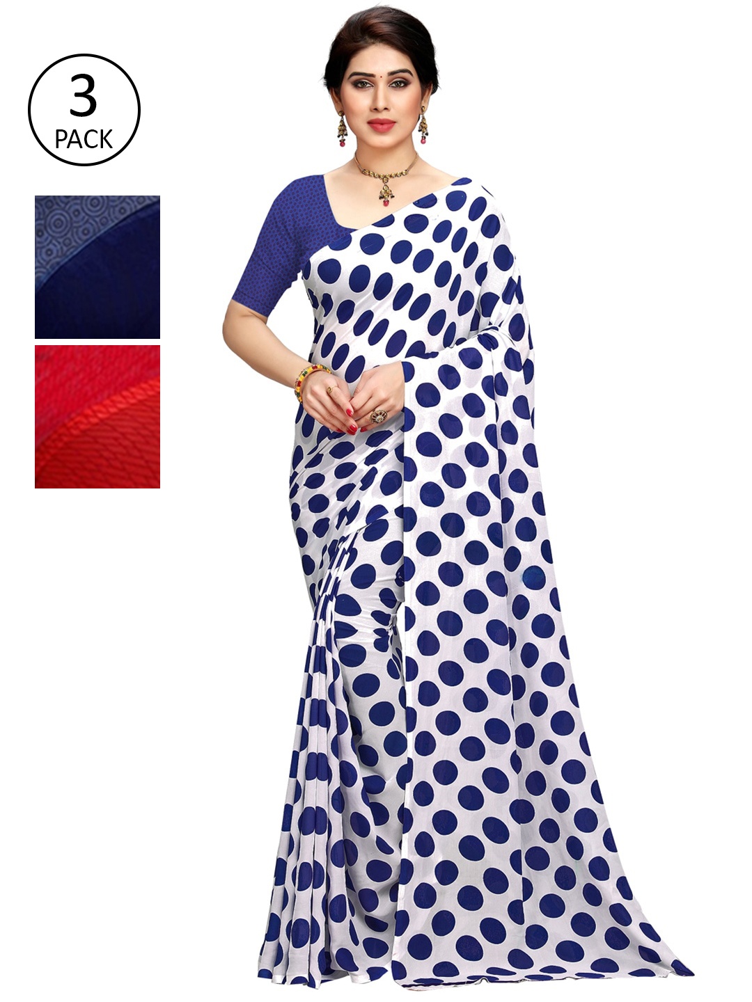 

KALINI Women Pack of 3 Printed Sarees, Blue
