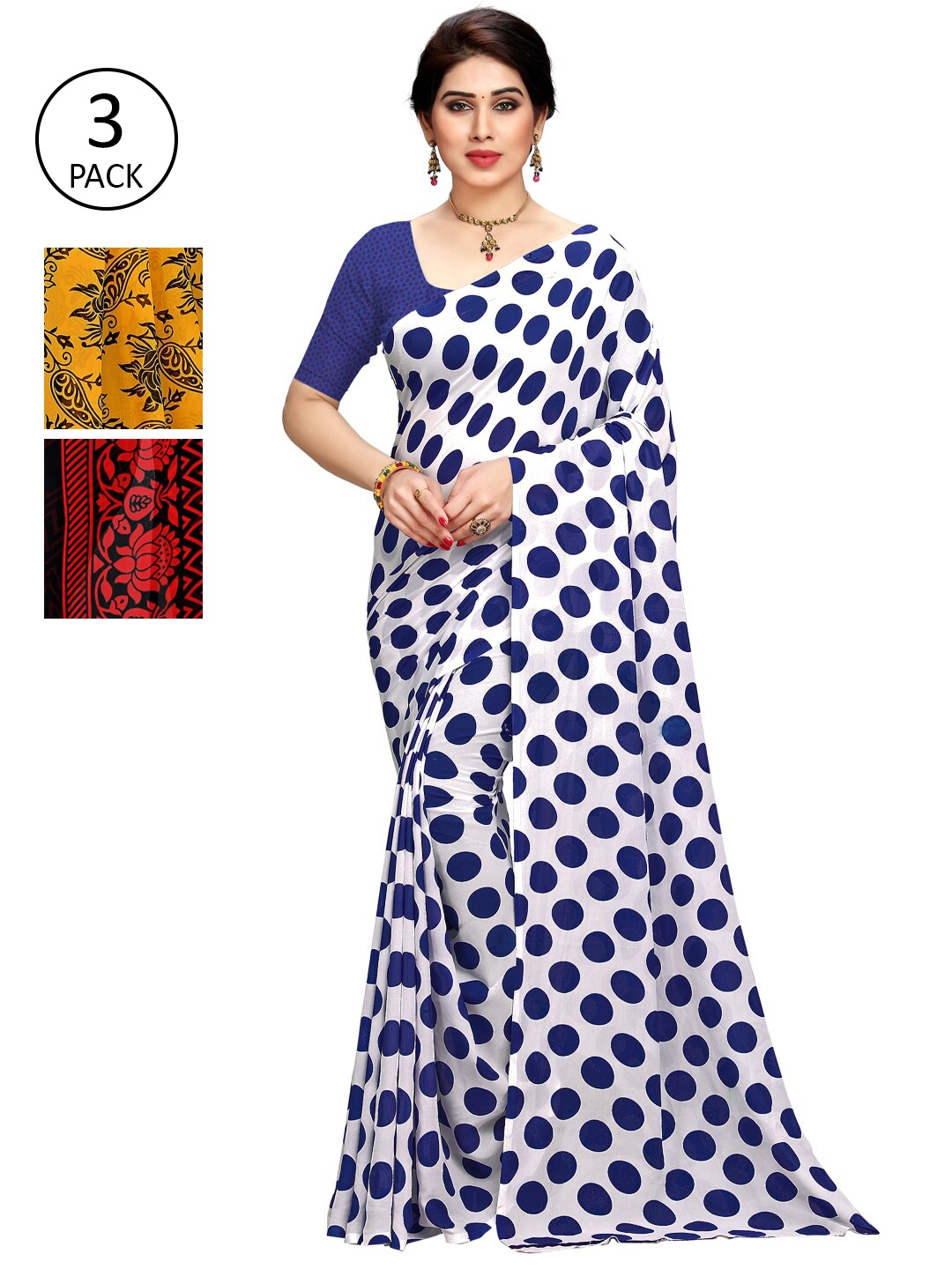 

KALINI Pack Of 3 Multicoloured Printed Sarees, White
