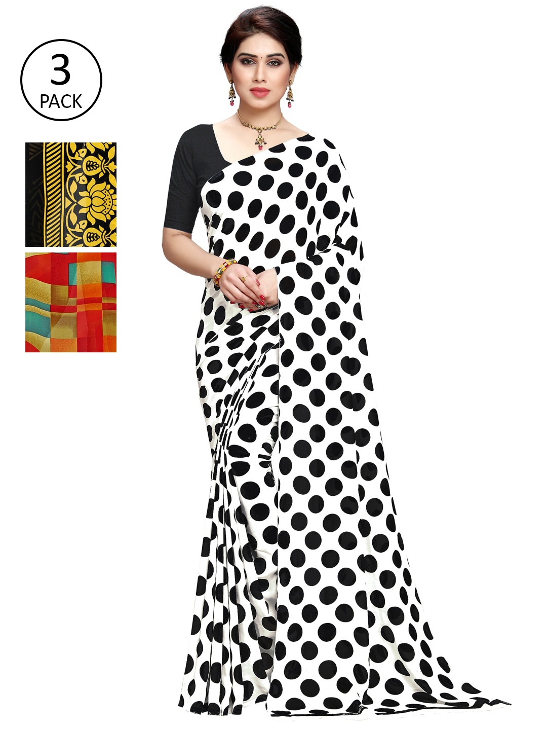

KALINI Pack Of 3 Multicoloured Printed Sarees, Yellow