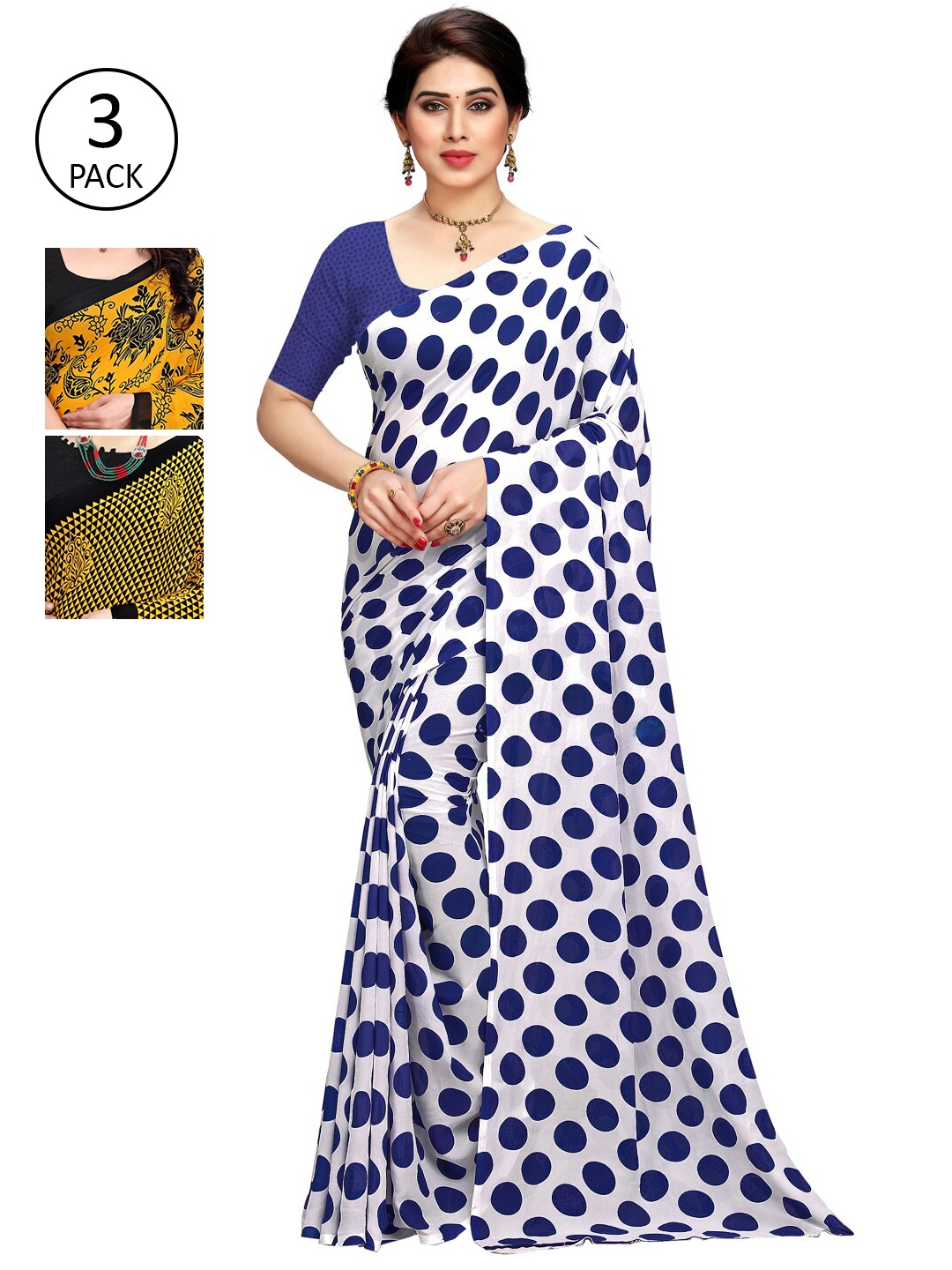 

KALINI Pack Of 3 Printed Saree, Yellow