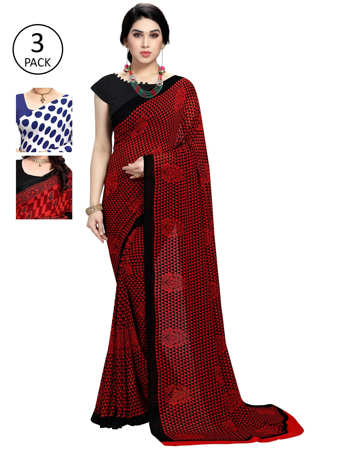 

KALINI Pack Of 3 Printed Saree, White