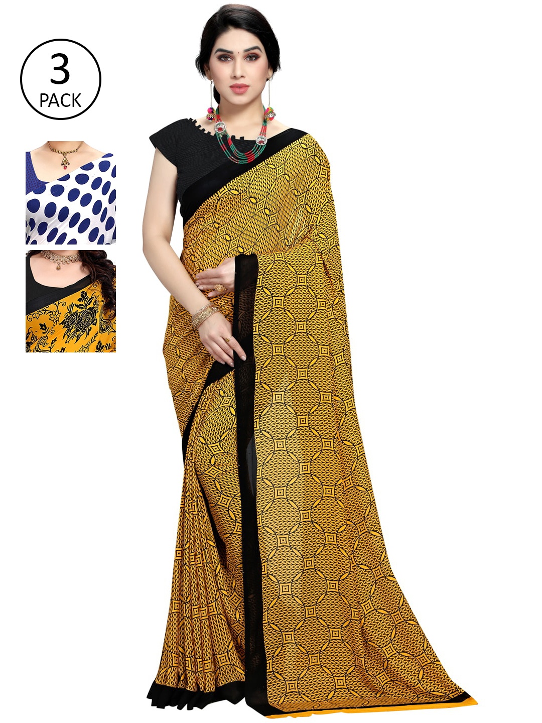 

KALINI Pack Of 3 Printed Saree, White